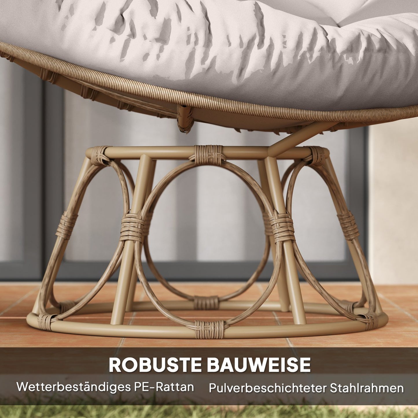 Papasan chair, 360° rotatable, rattan with cushion, light grey