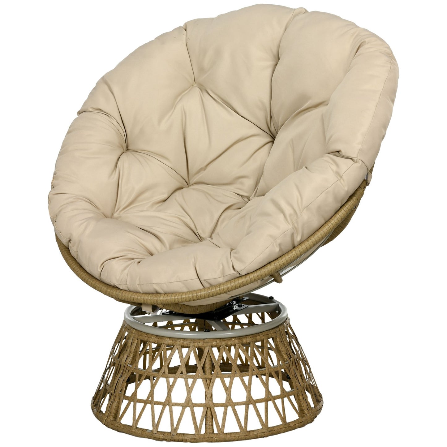 Rattan Rattan Papasan Chair with Cushion - Khaki, 360° adjustable
