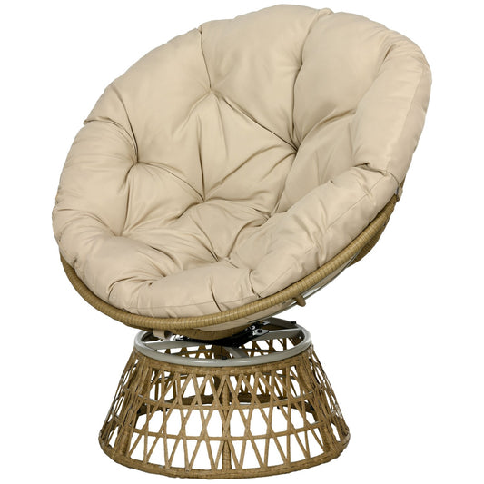 Rattan Rattan Papasan Chair with Cushion - Khaki, 360° adjustable