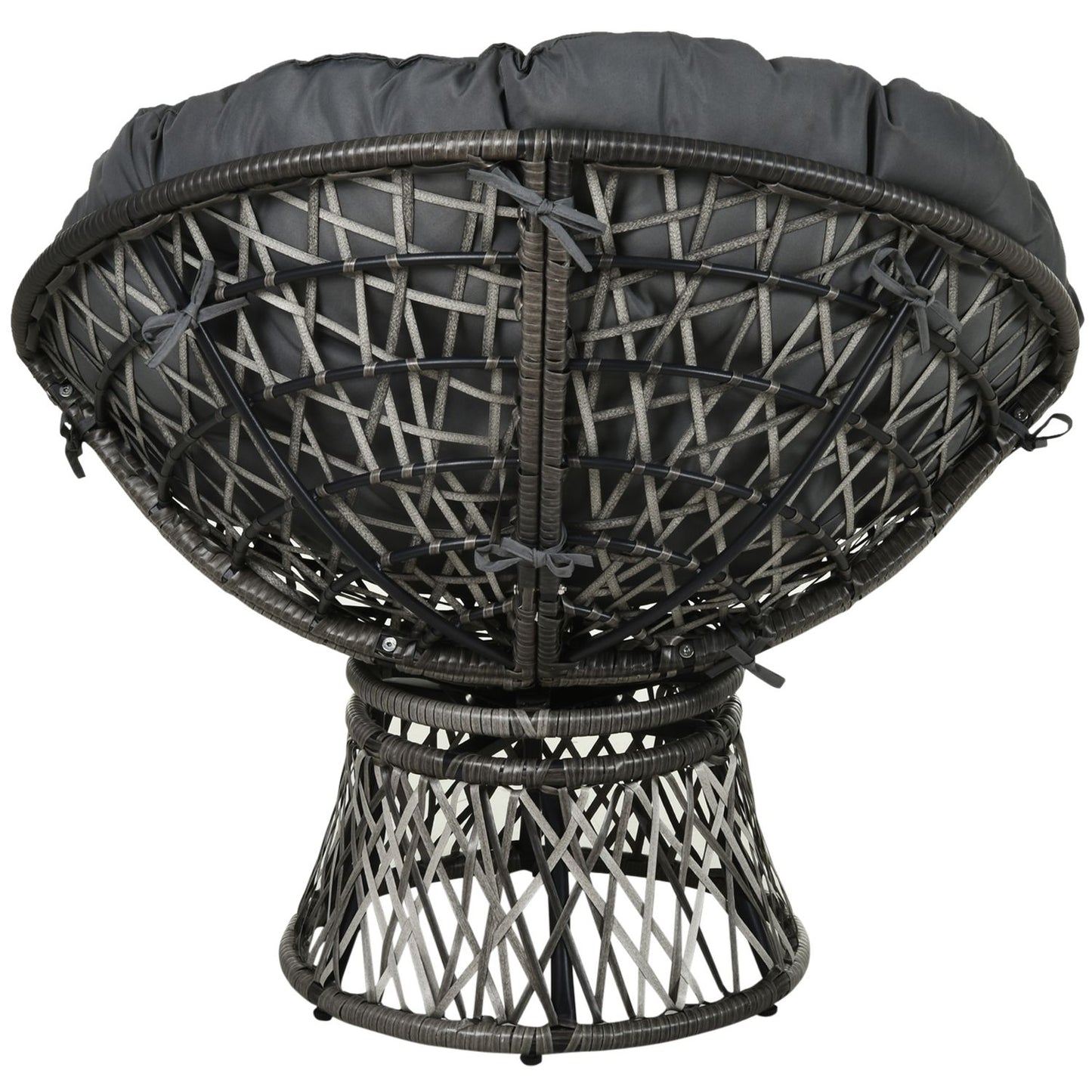Gray rattan Papasan chair with upholstery, 360° rotatable
