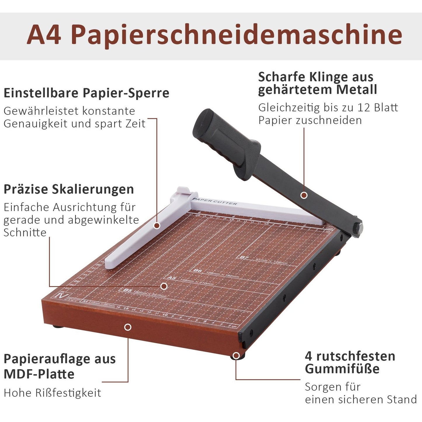 DIN A4 Paper Cutter - Metal, Brown, 48x26.5x5cm
