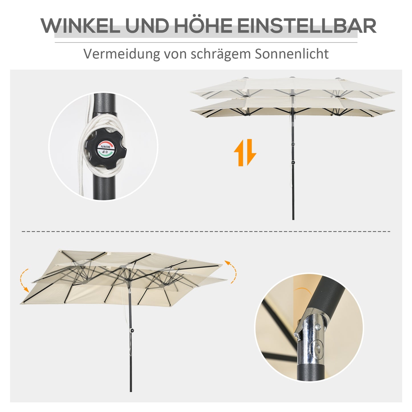 Cream outdoor double parasol - Adjustable tilt, 150x295cm