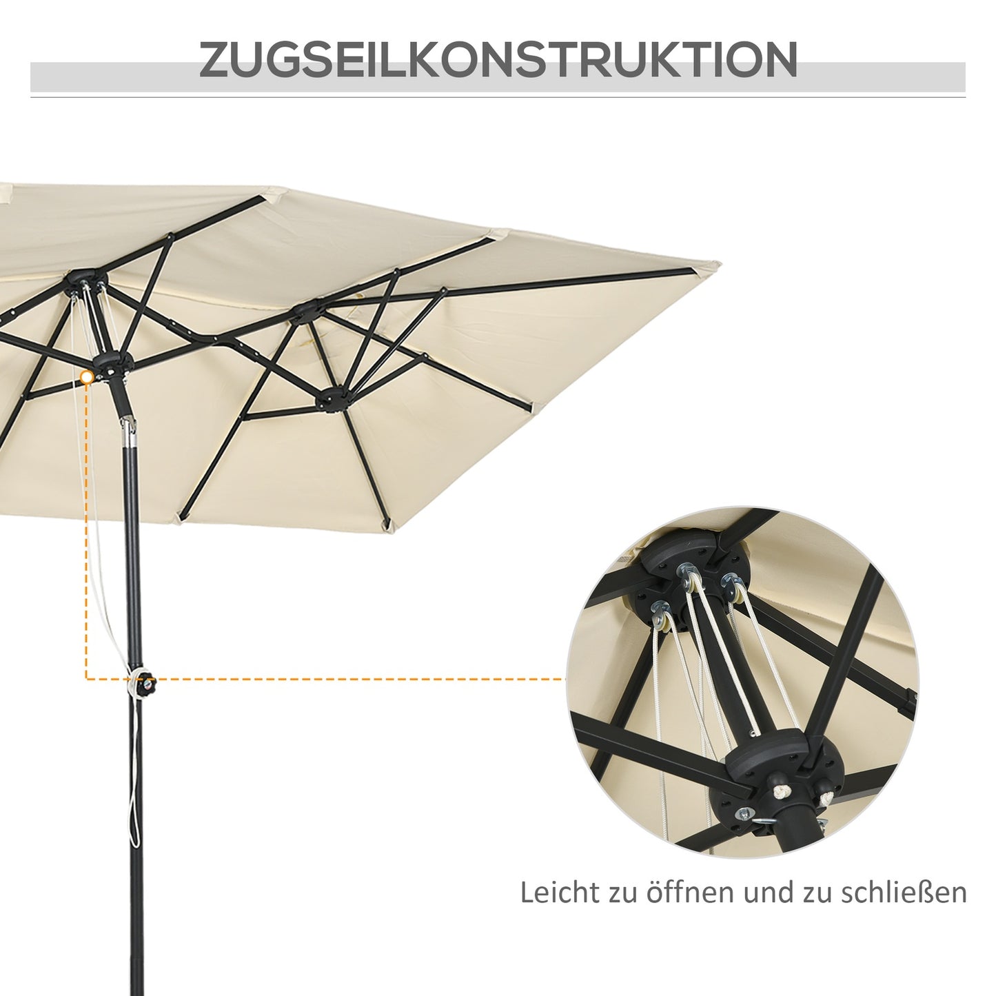 Cream outdoor double parasol - Adjustable tilt, 150x295cm