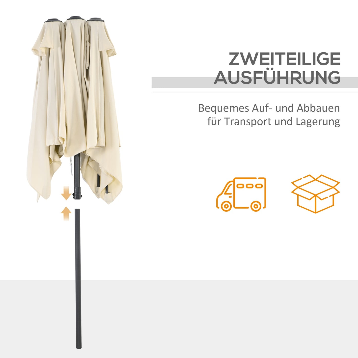 Cream outdoor double parasol - Adjustable tilt, 150x295cm