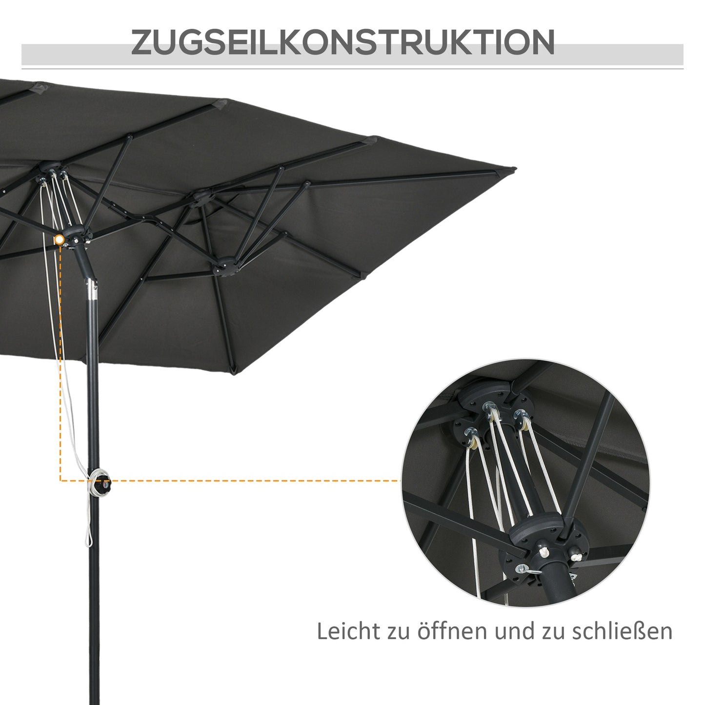 Double canopy patio umbrella, adjustable tilt, 150 x 295 cm