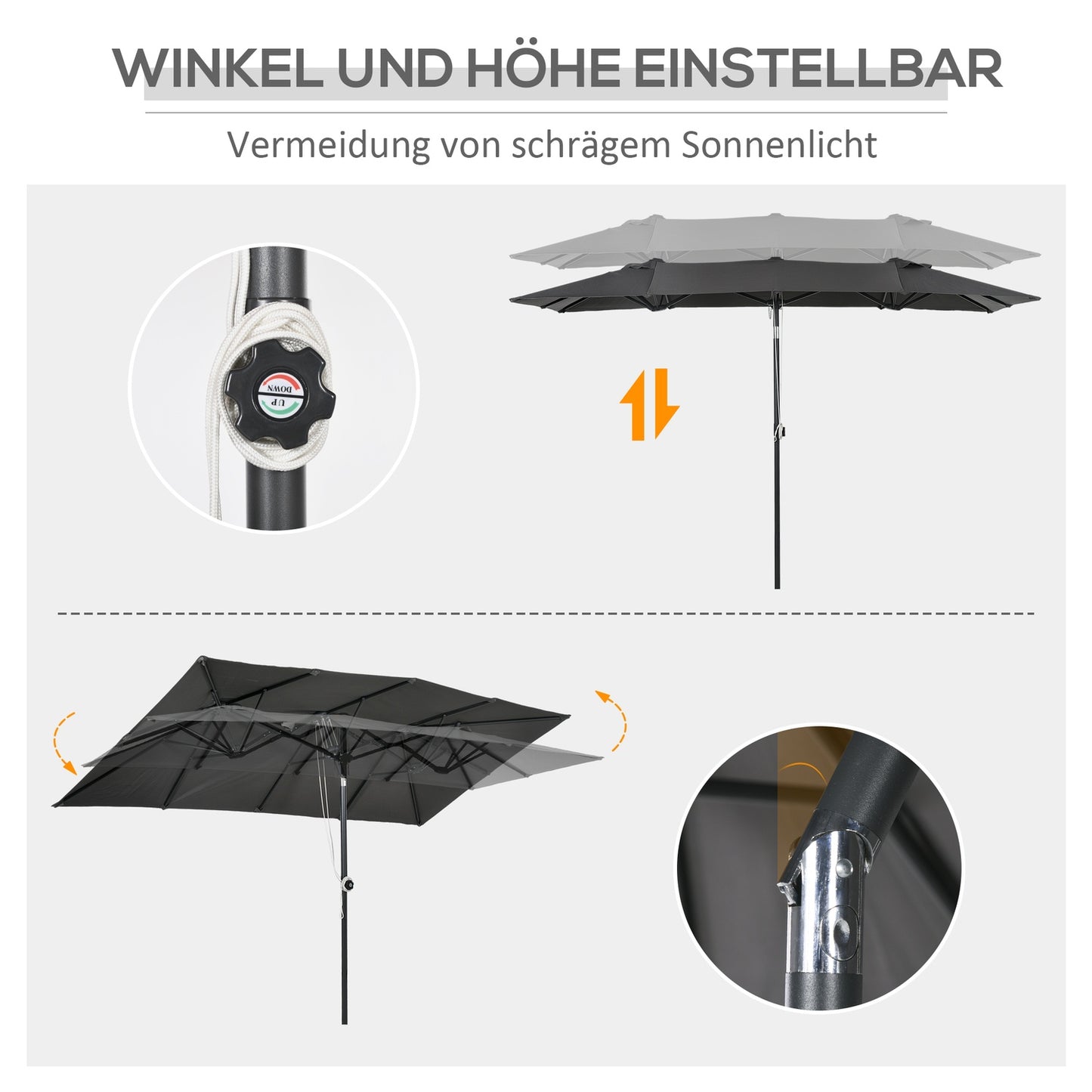 Double canopy patio umbrella, adjustable tilt, 150 x 295 cm
