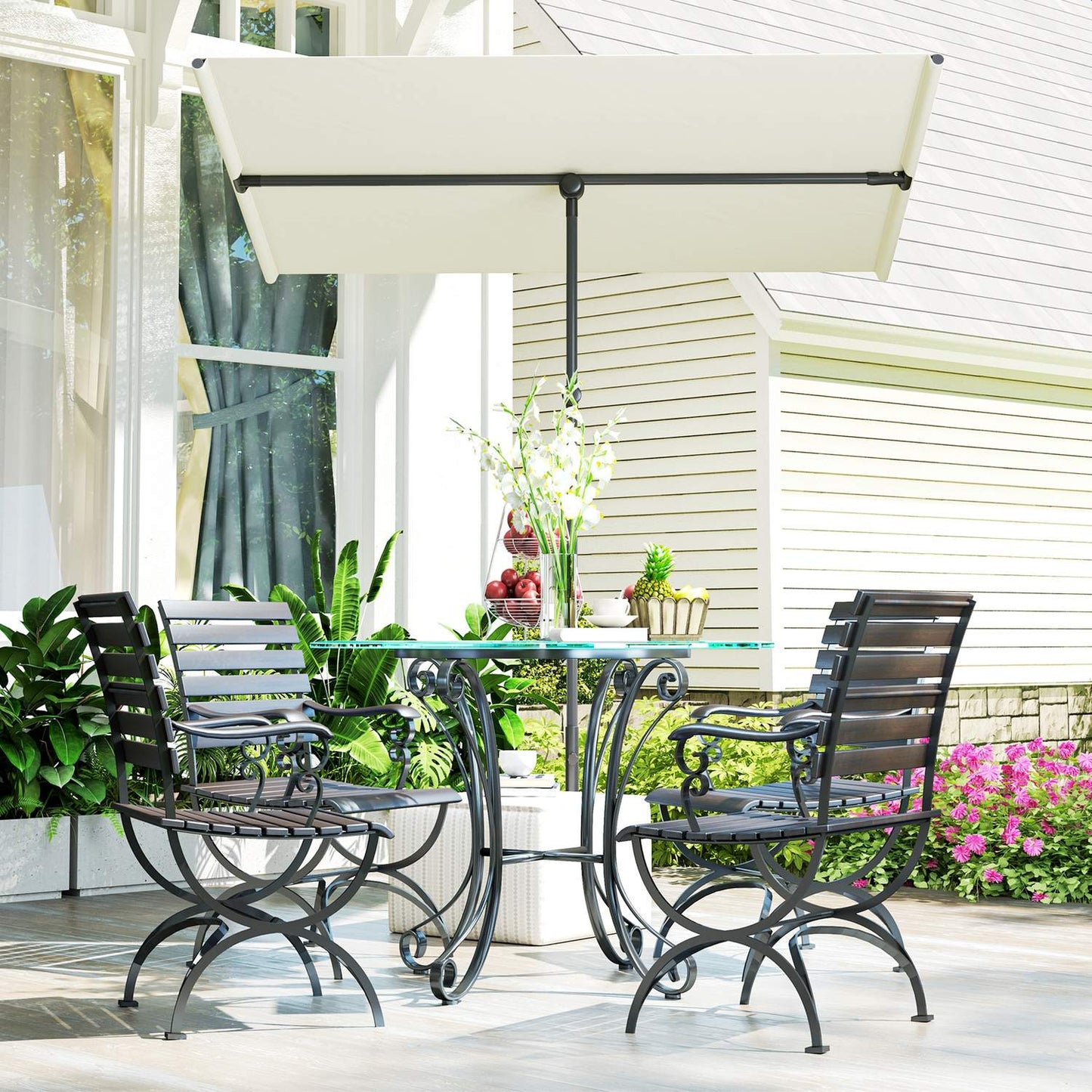 Beige Swivel Parasol, 180° Sun protection, 150x205 cm