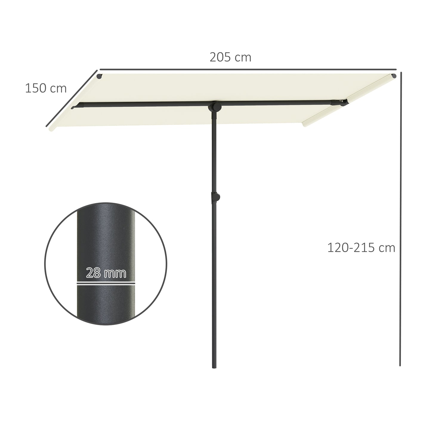 Beige Swivel Parasol, 180° Sun protection, 150x205 cm