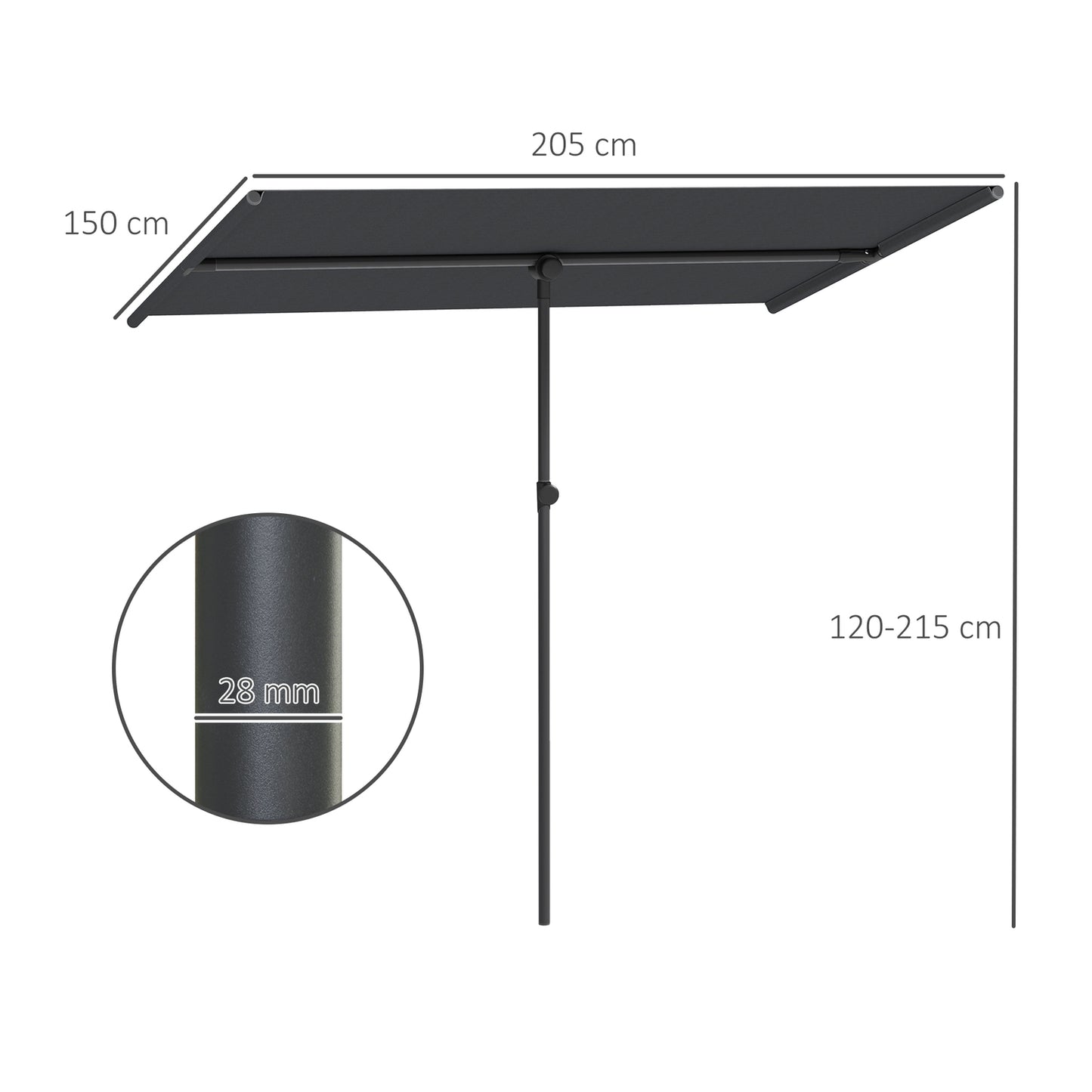 Rotatable garden parasol - adjustable height, sun protection