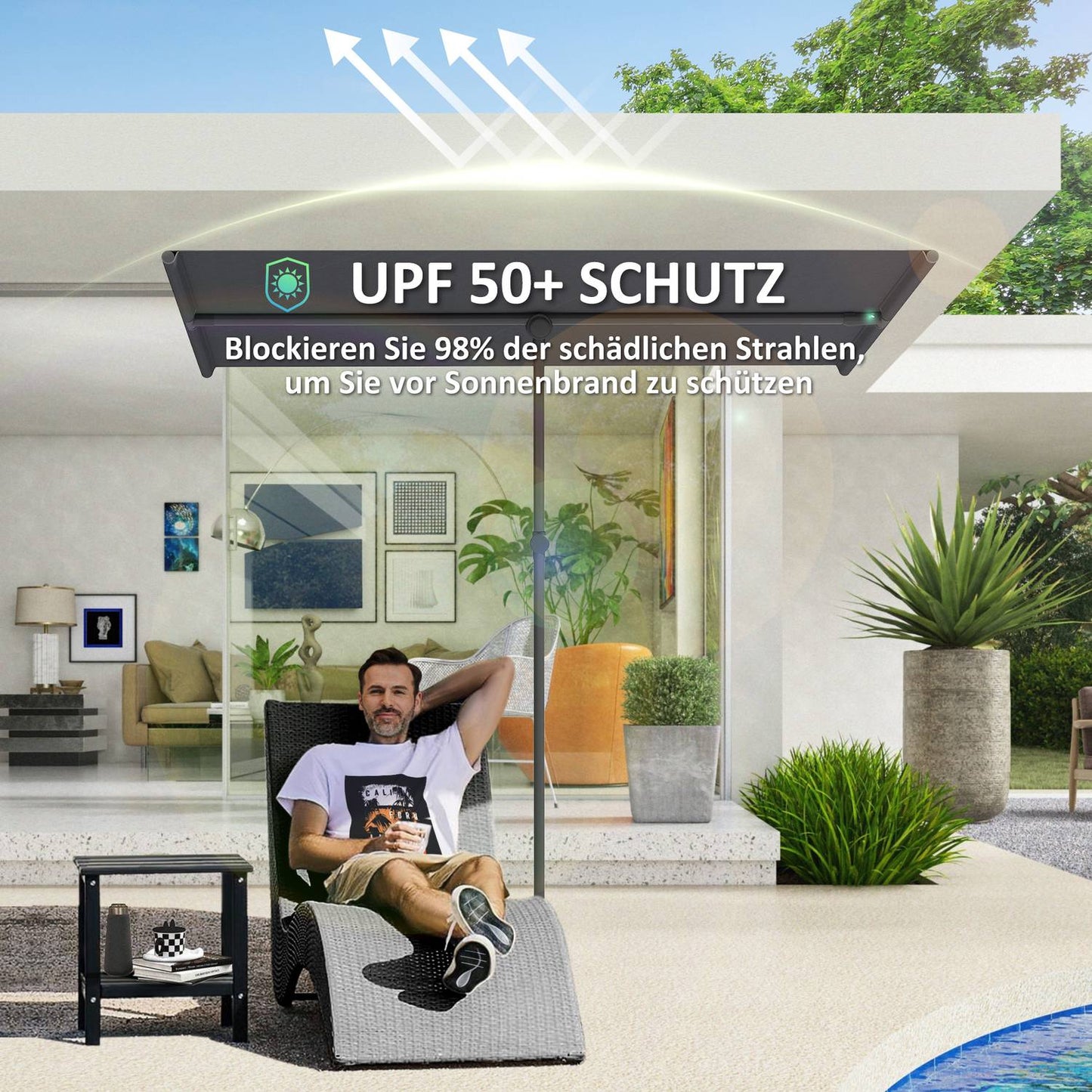 Rotatable garden parasol - adjustable height, sun protection