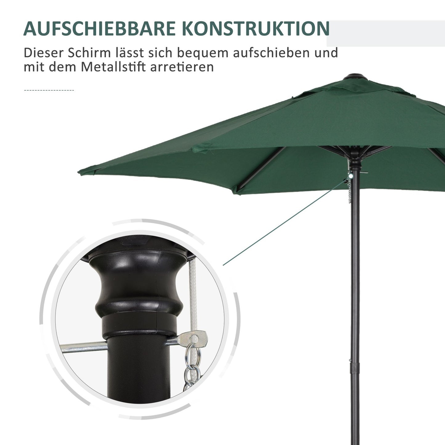 Green hexagonal parasol Ø196 cm, windproof for beach/garden