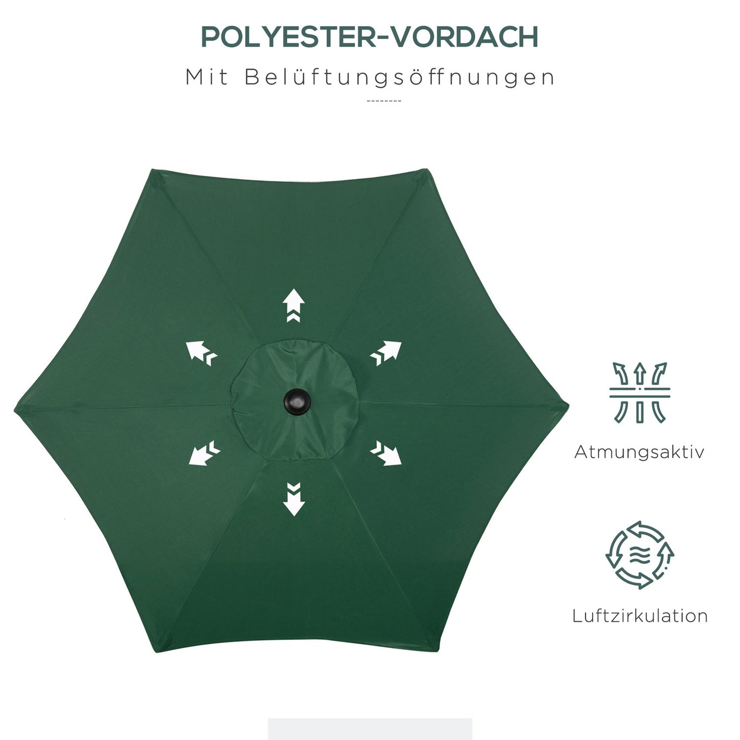 Green hexagonal parasol Ø196 cm, windproof for beach/garden