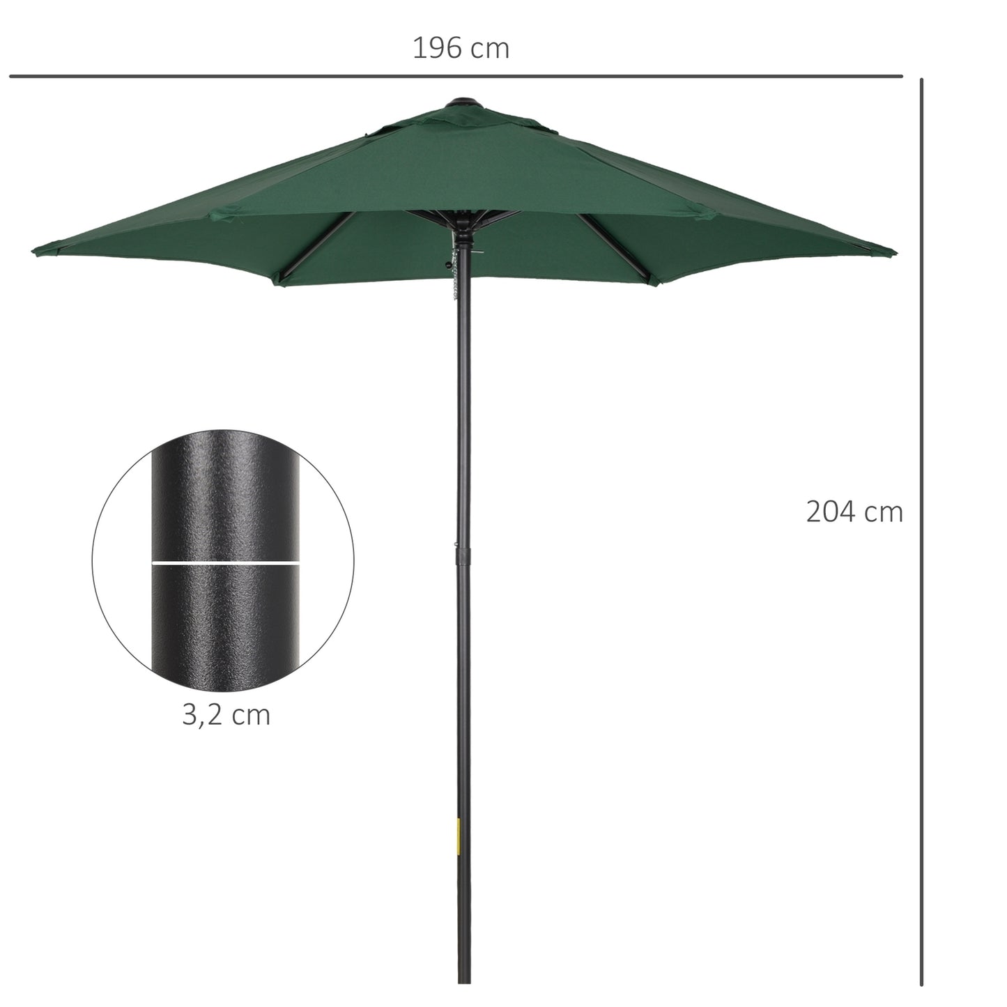 Green hexagonal parasol Ø196 cm, windproof for beach/garden