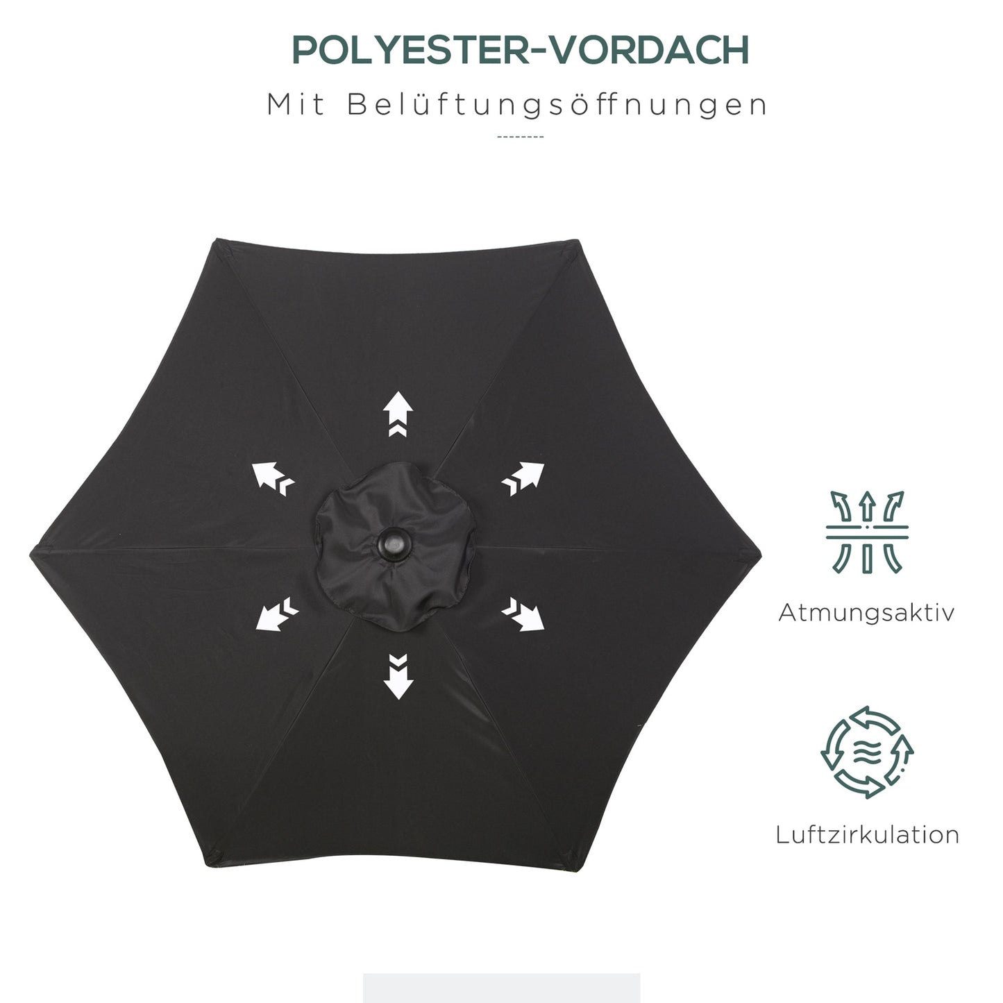 Hexagonal Parasol Ø196 cm, Rotating, Windproof, Black