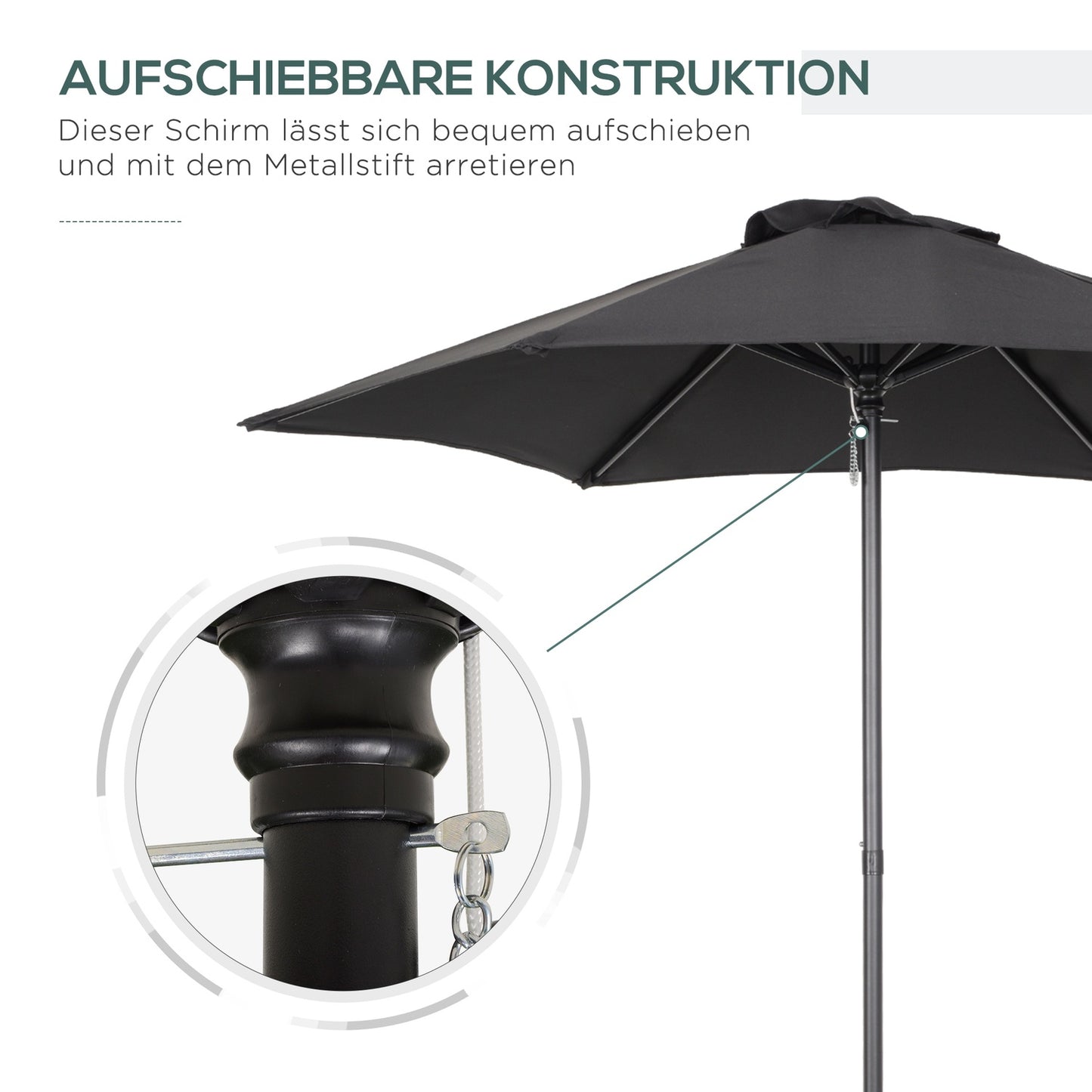 Hexagonal Parasol Ø196 cm, Rotating, Windproof, Black