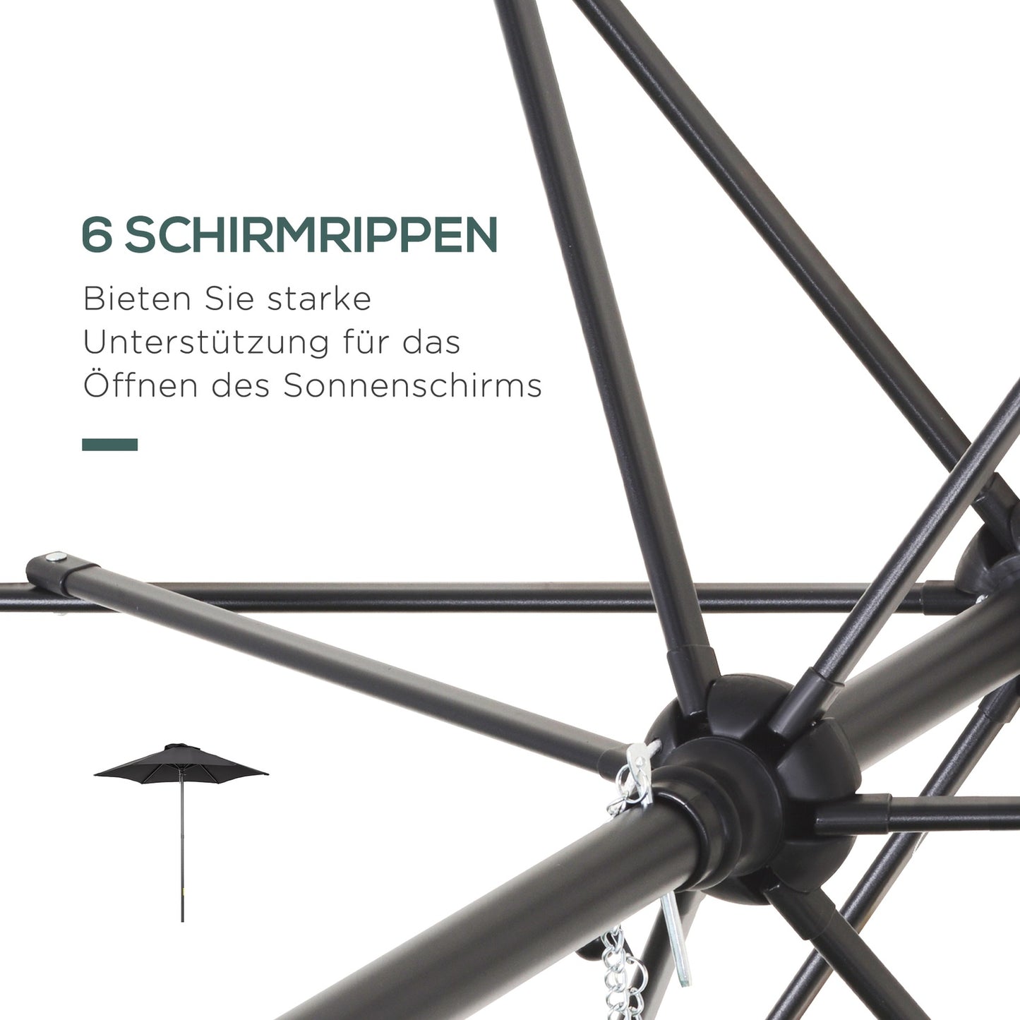 Hexagonal Parasol Ø196 cm, Rotating, Windproof, Black