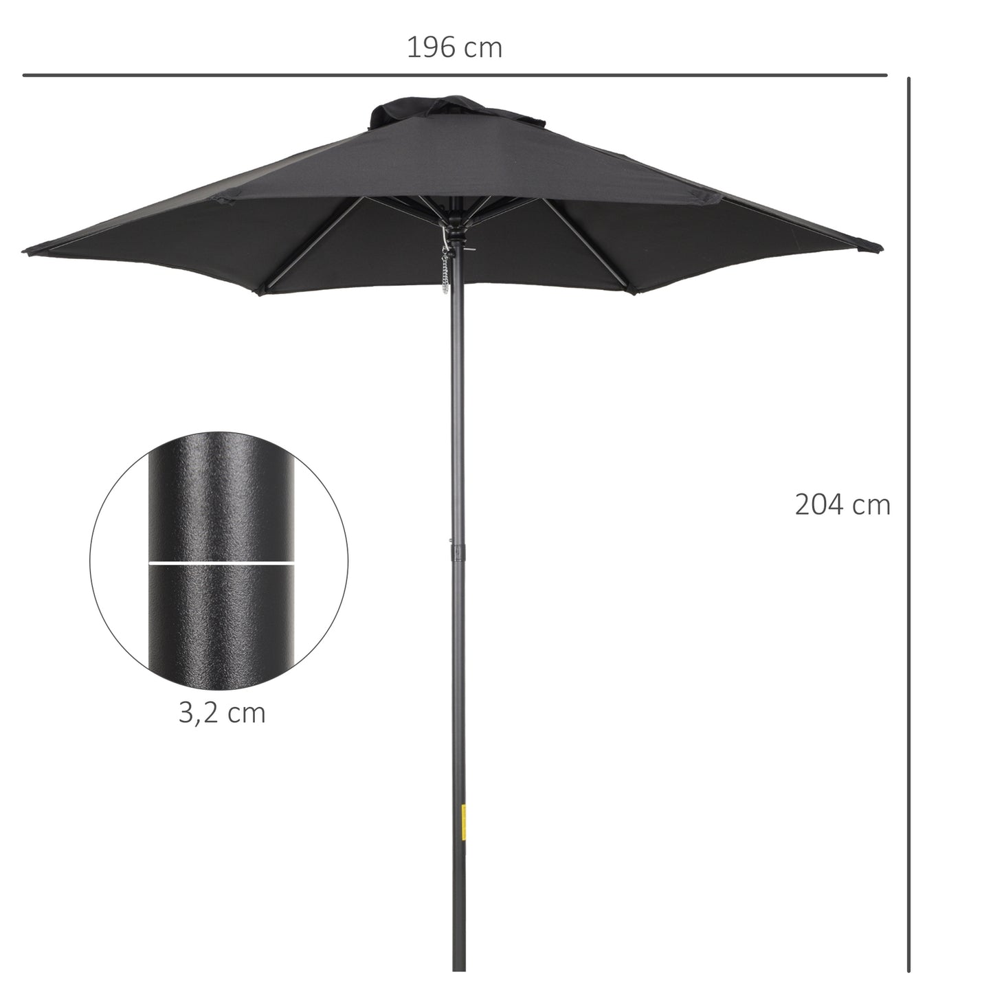 Hexagonal Parasol Ø196 cm, Rotating, Windproof, Black