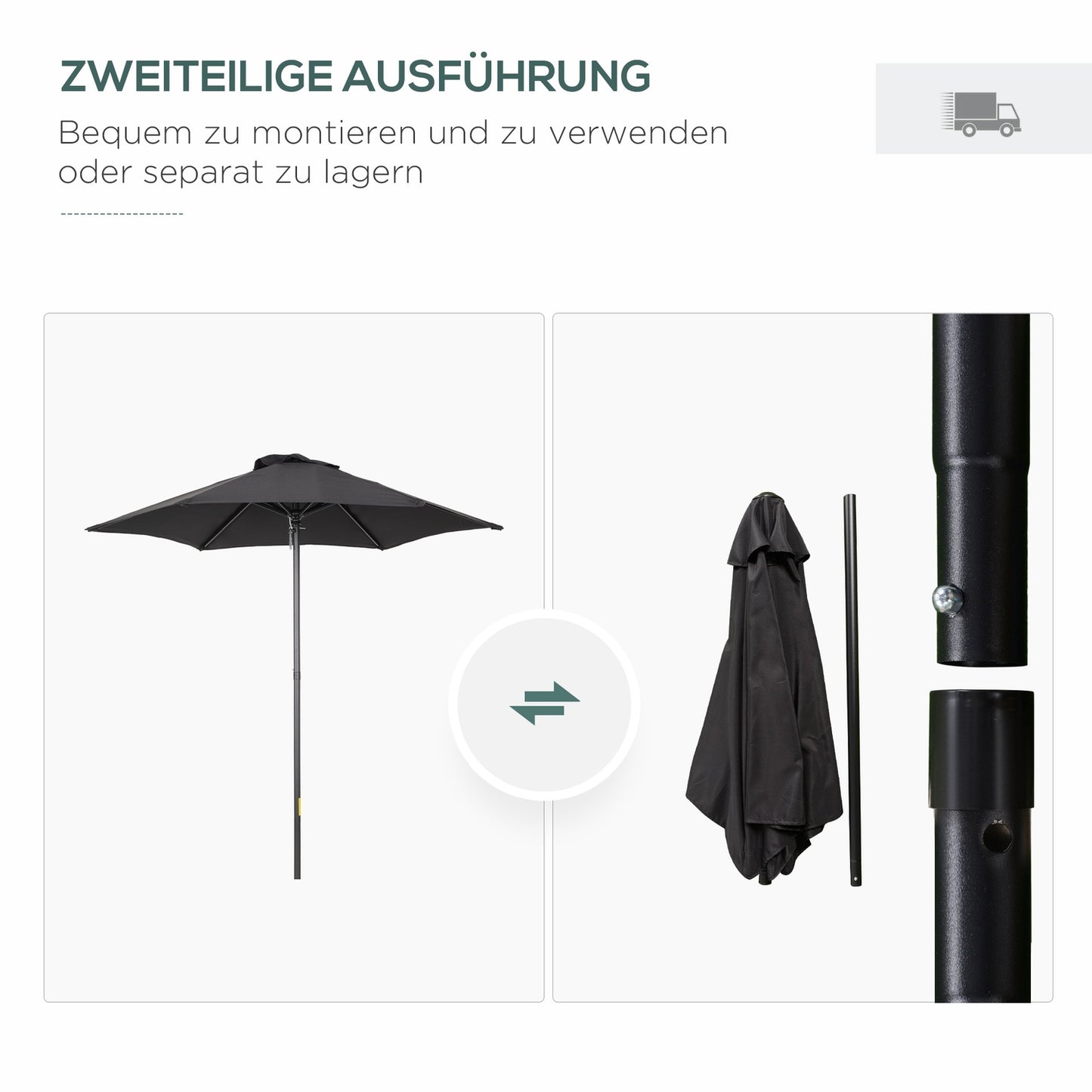 Hexagonal Parasol Ø196 cm, Rotating, Windproof, Black