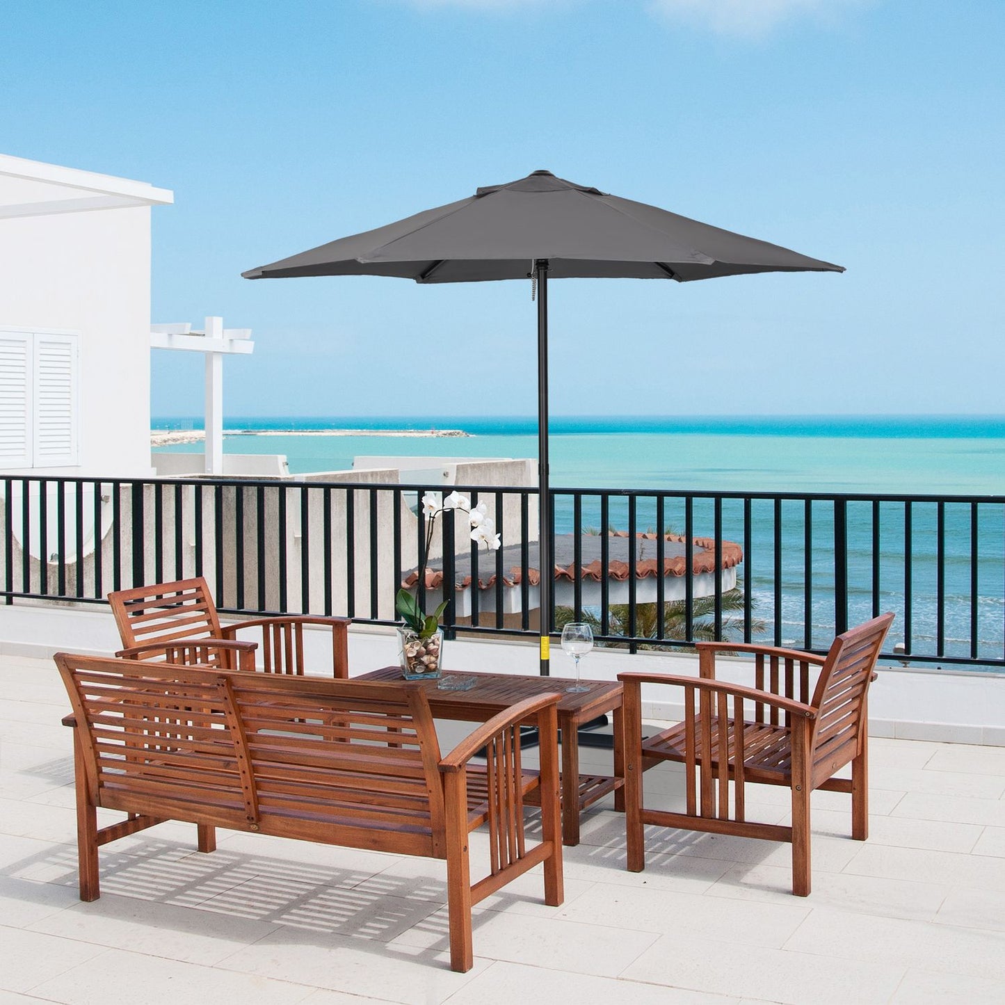 Dark gray Hexagonal 196 cm windproof crank parasol