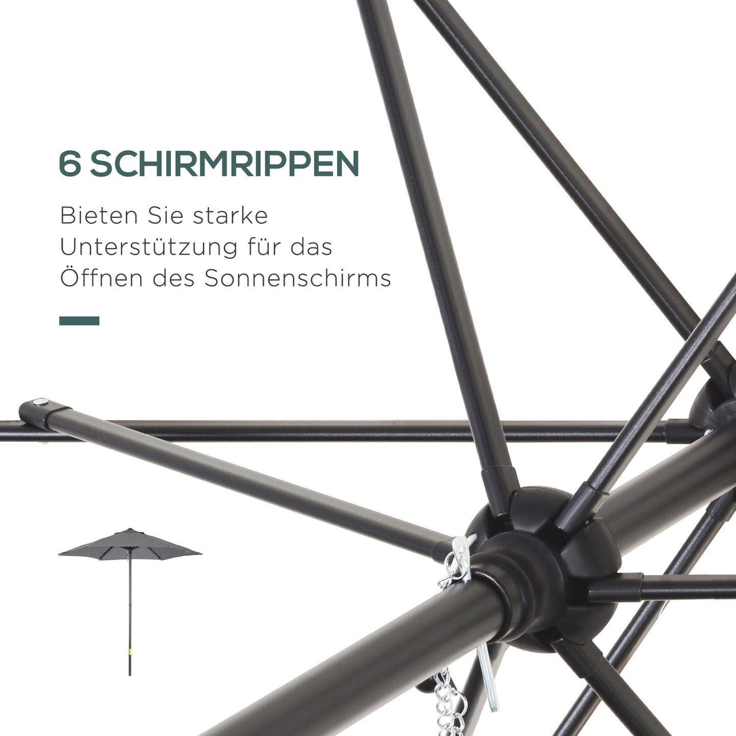 Dark gray Hexagonal 196 cm windproof crank parasol