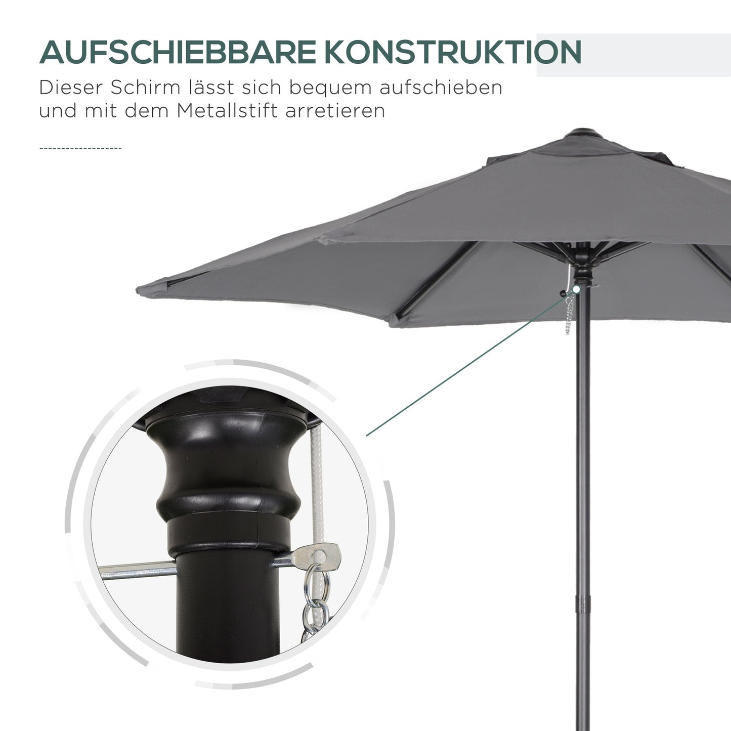 Dark gray Hexagonal 196 cm windproof crank parasol