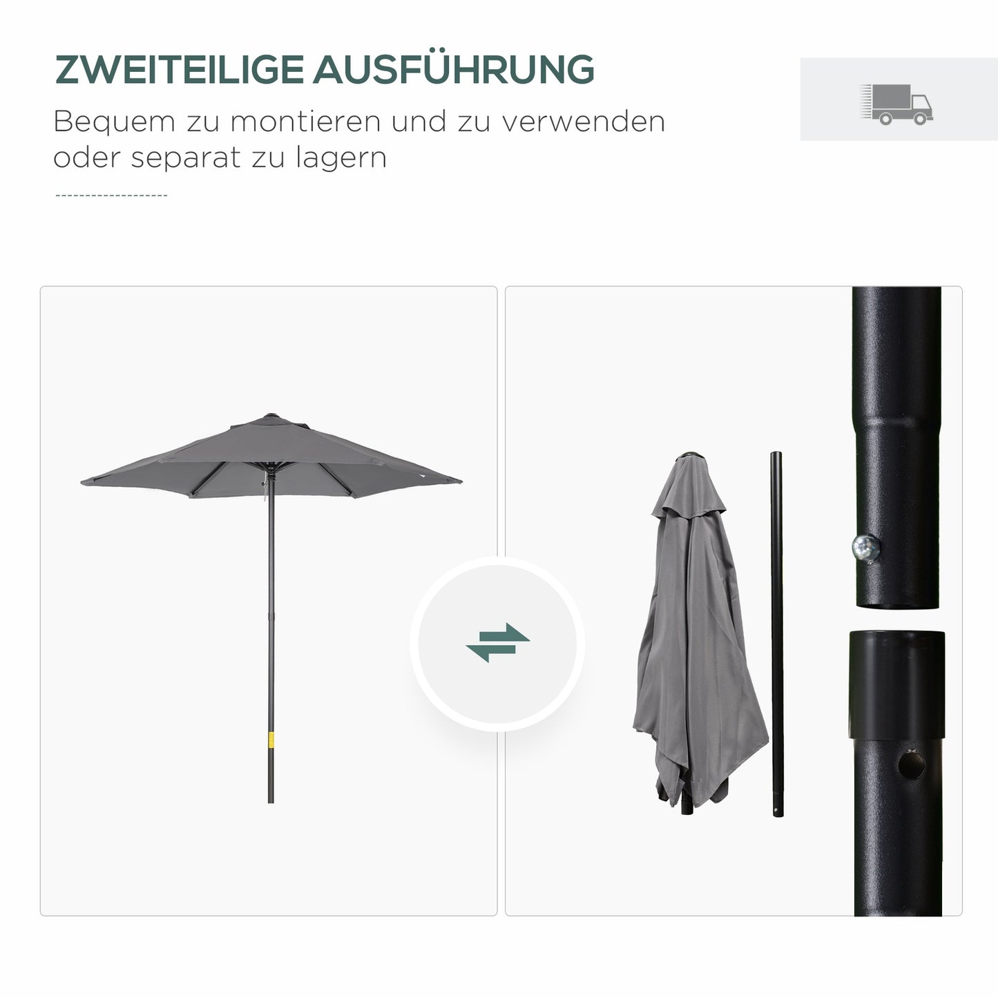 Dark gray Hexagonal 196 cm windproof crank parasol