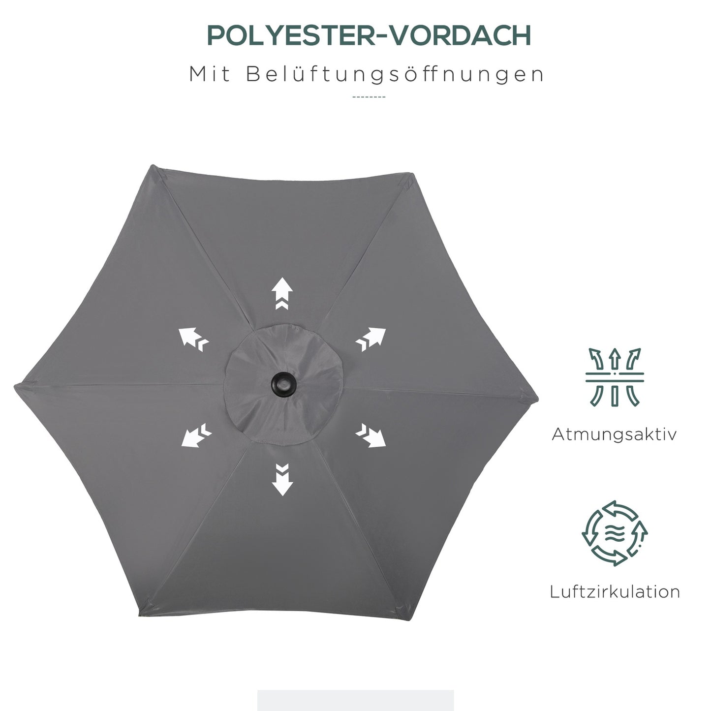 Dark gray Hexagonal 196 cm windproof crank parasol