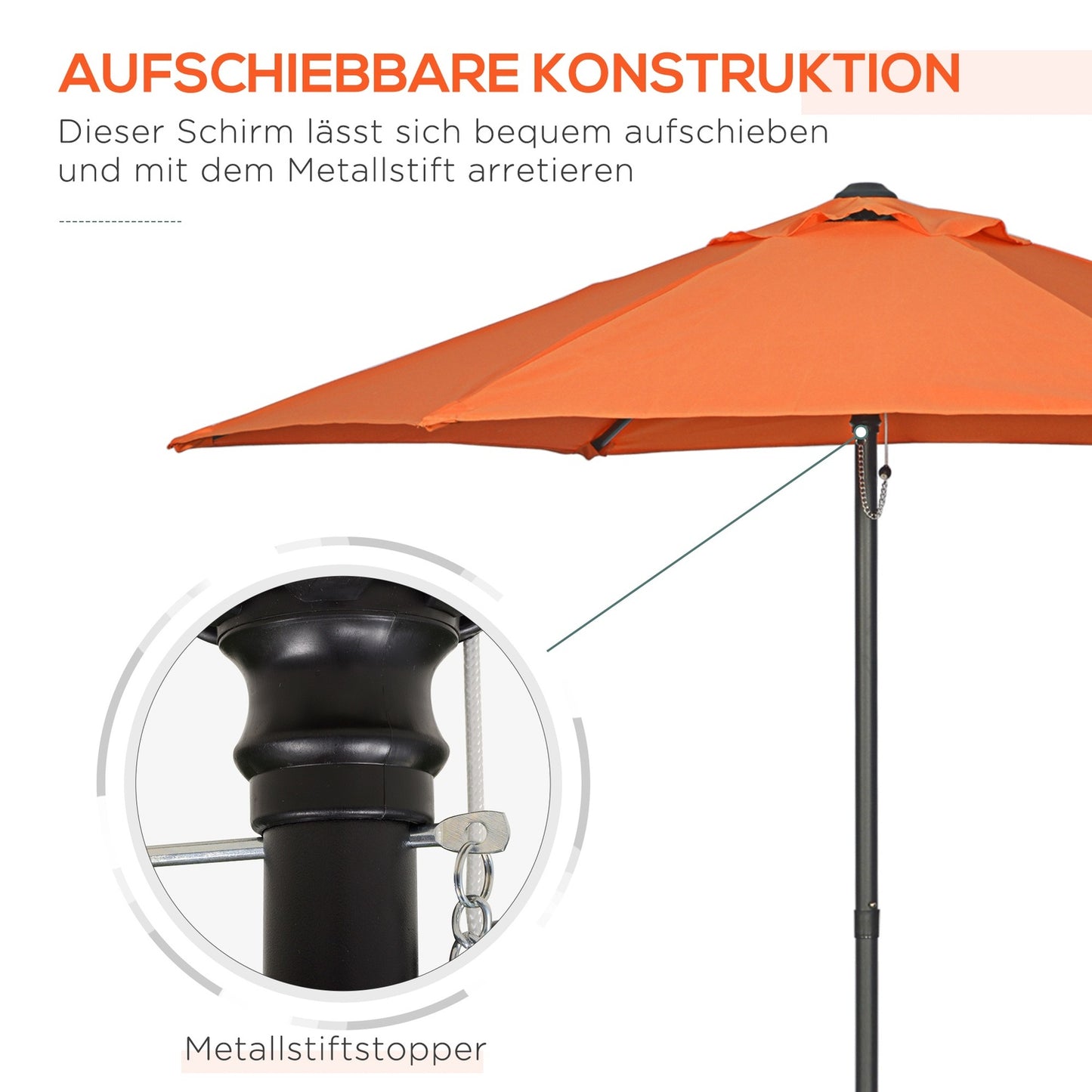 Rotating hexagonal parasol Ø196 cm, windproof sun protection
