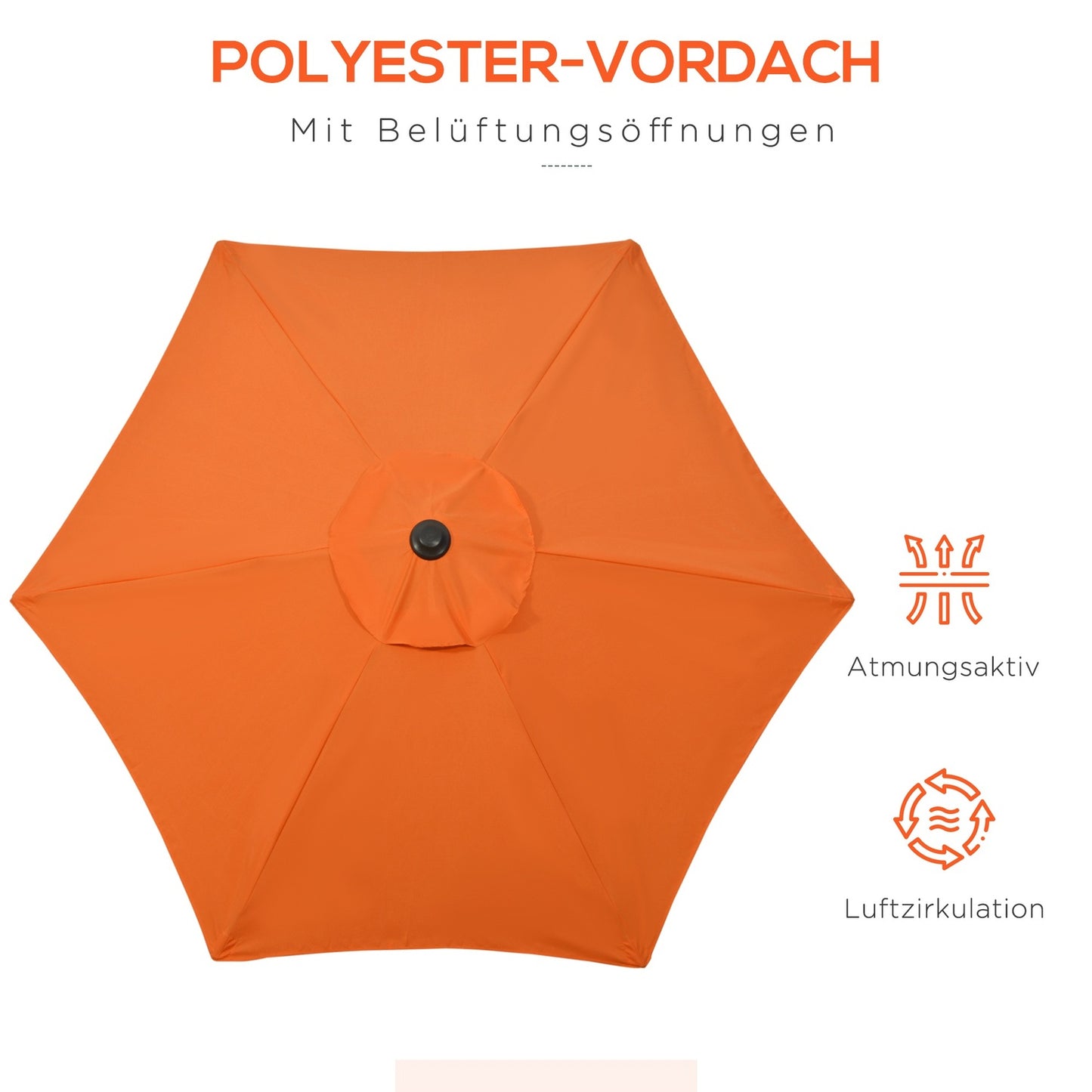Rotating hexagonal parasol Ø196 cm, windproof sun protection