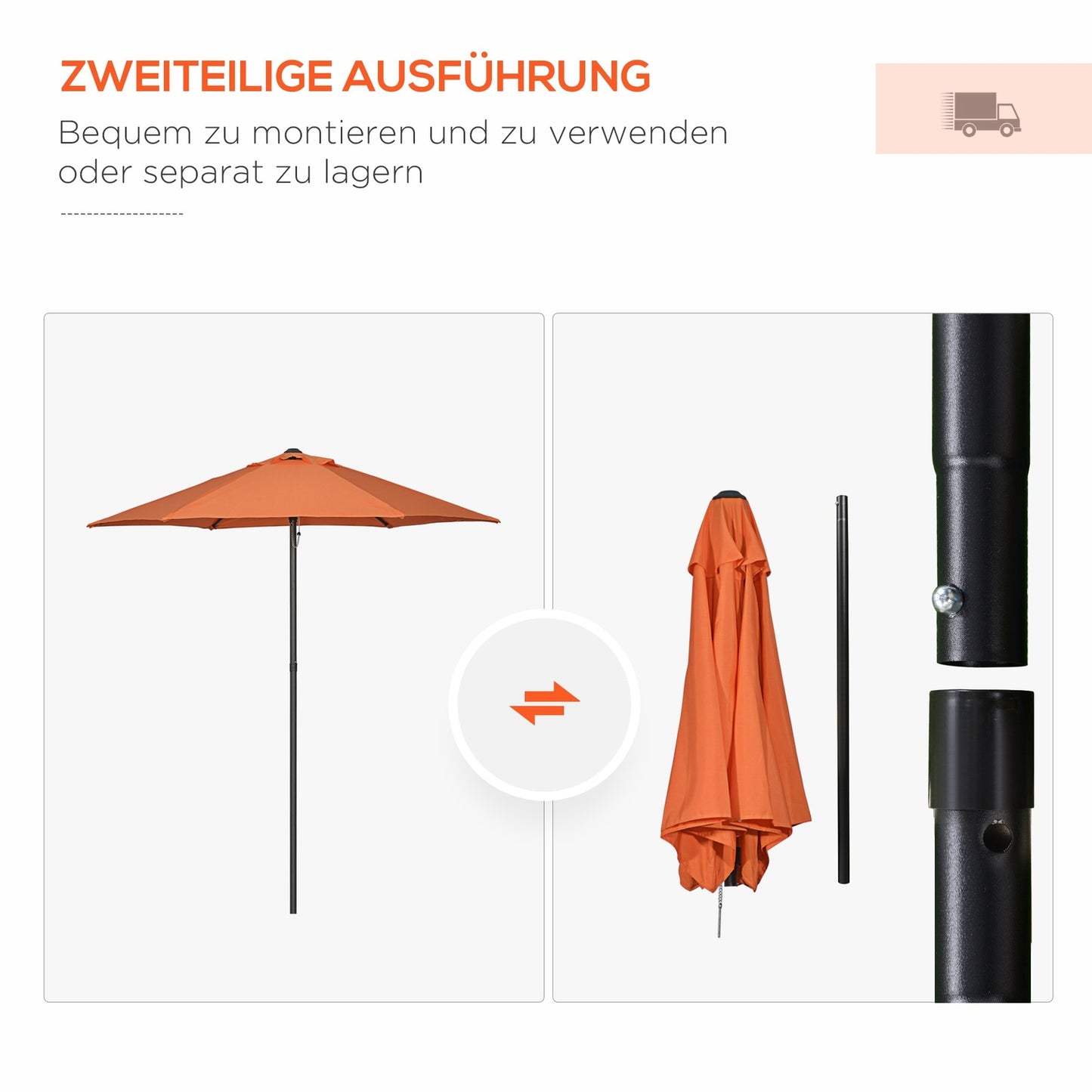 Rotating hexagonal parasol Ø196 cm, windproof sun protection