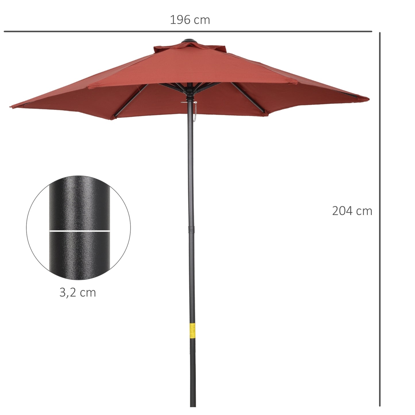 Rotating windproof parasol Ø196 cm - Burgundy sun protection