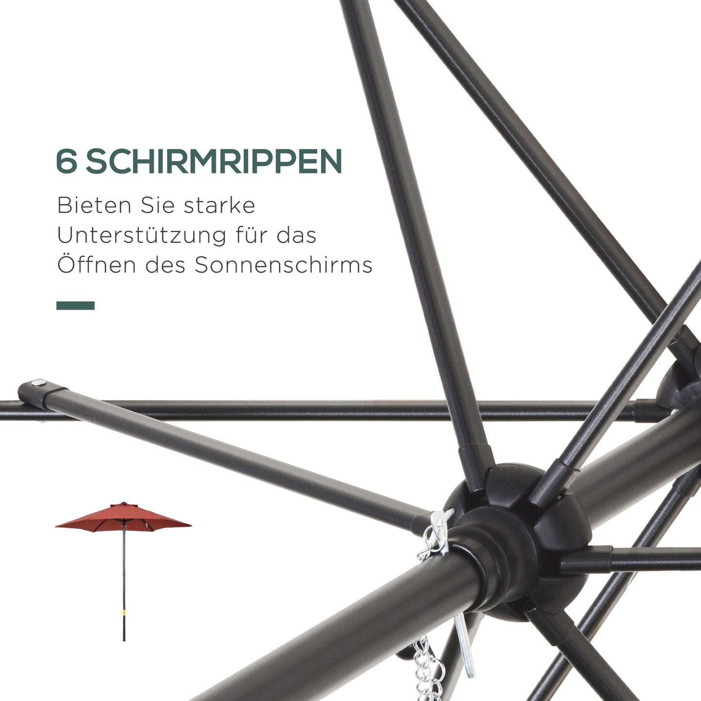 Rotating windproof parasol Ø196 cm - Burgundy sun protection