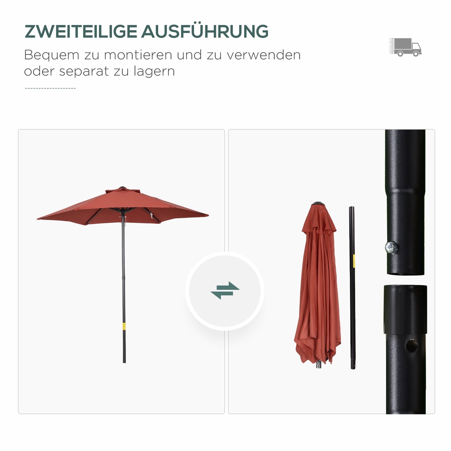 Rotating windproof parasol Ø196 cm - Burgundy sun protection