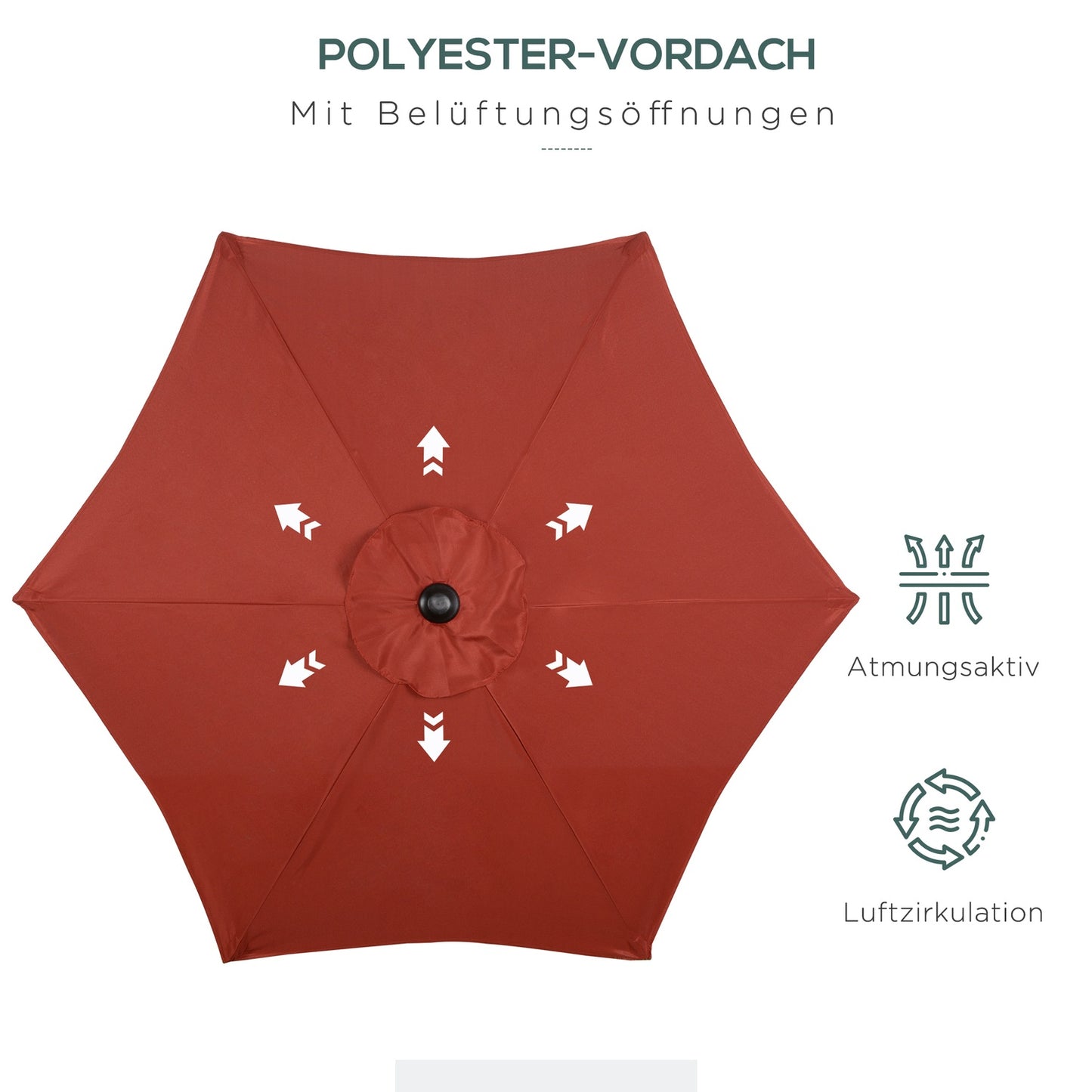 Rotating windproof parasol Ø196 cm - Burgundy sun protection