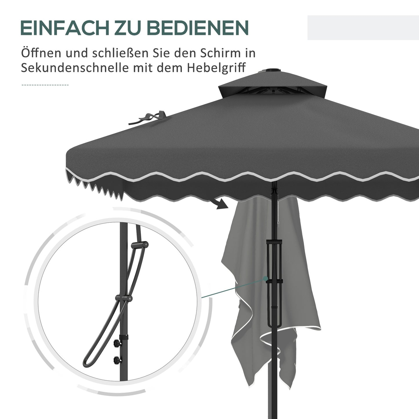 Square Balcony parasol, 243cm, UV protection, Dark grey