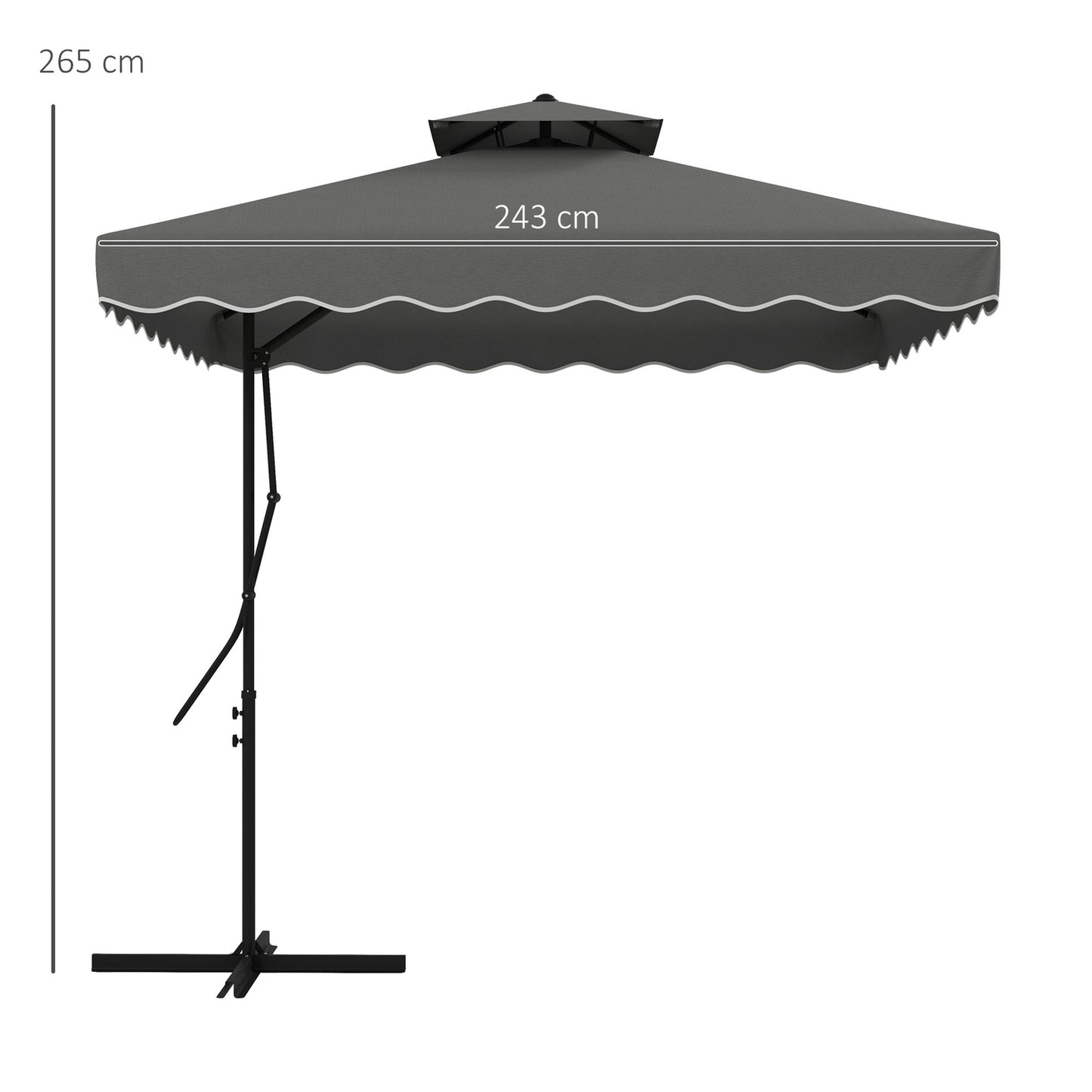 Square Balcony parasol, 243cm, UV protection, Dark grey