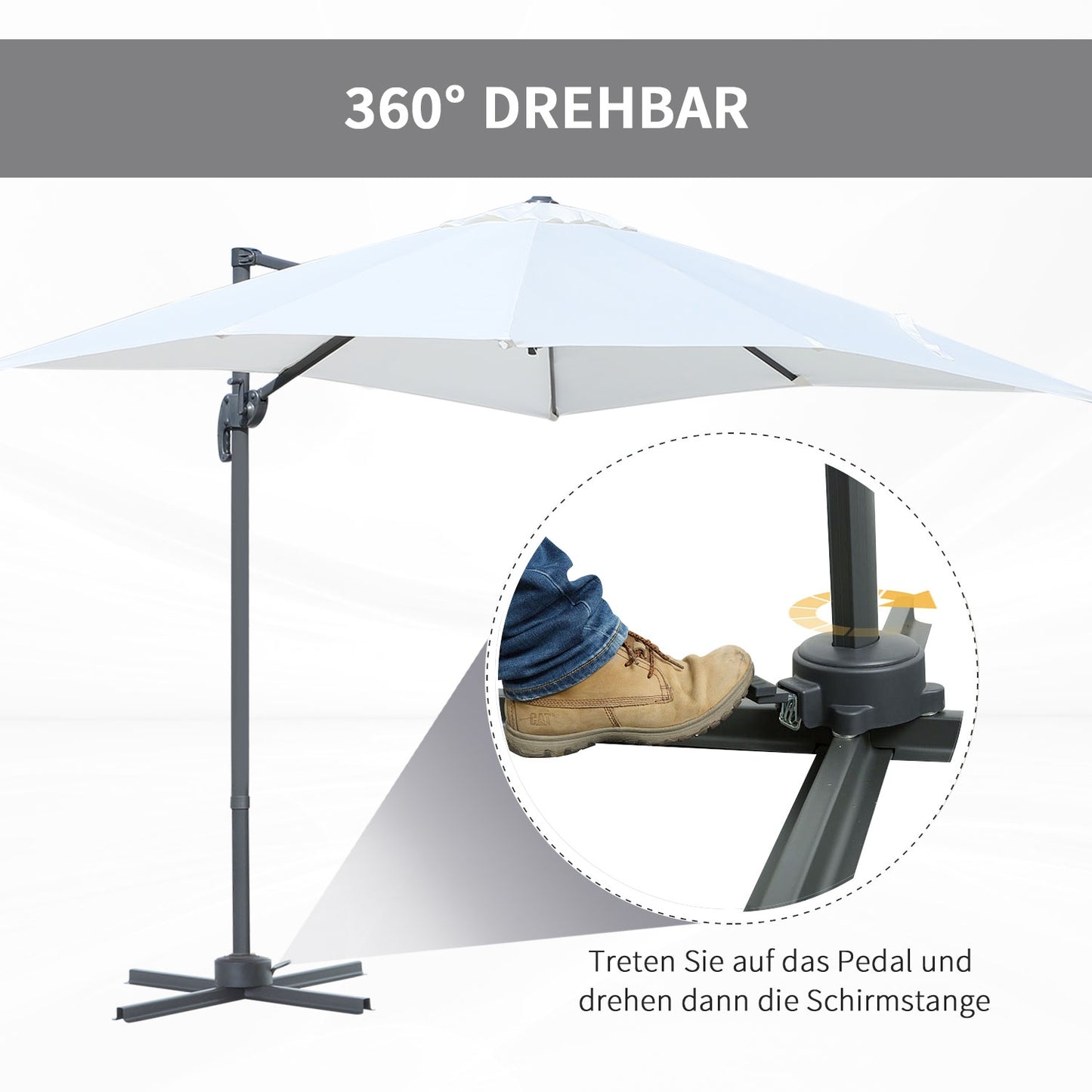 Cantilever Parasol 245x245cm, Adjustable Tilt, Cream