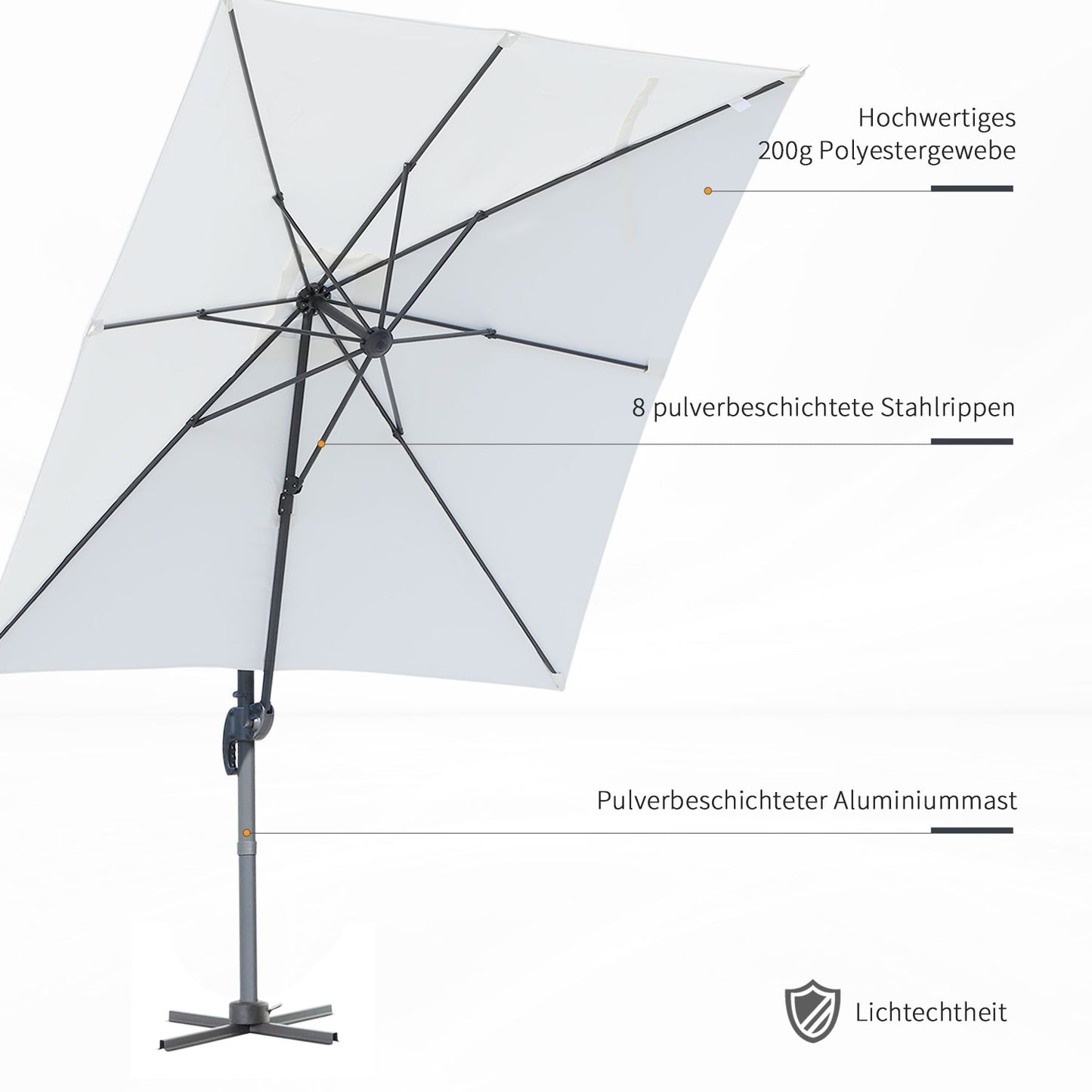Cantilever Parasol 245x245cm, Adjustable Tilt, Cream