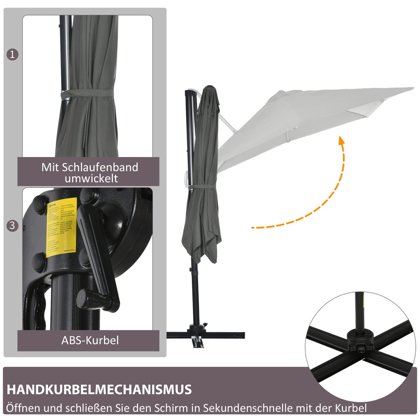Gray Cantilever Garden Parasol, 245x245cm - Adjustable & Swivel