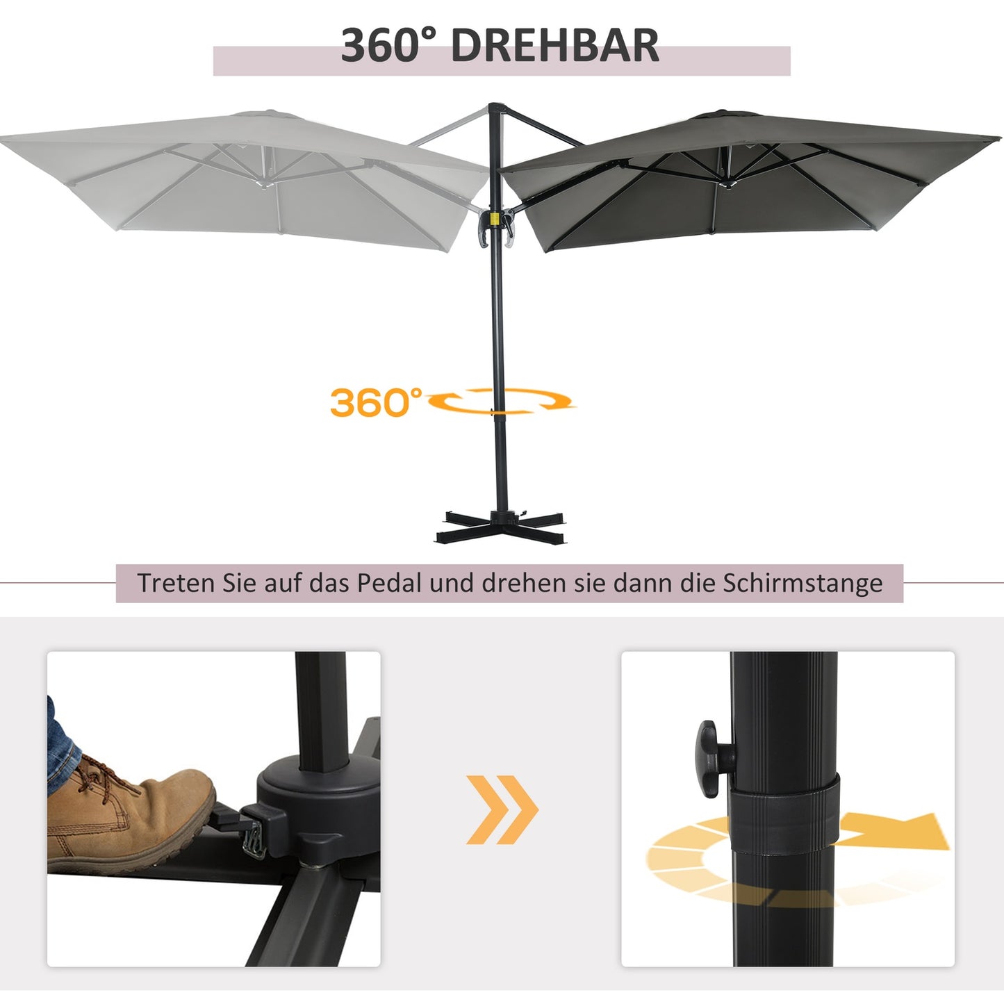 Gray Cantilever Garden Parasol, 245x245cm - Adjustable & Swivel