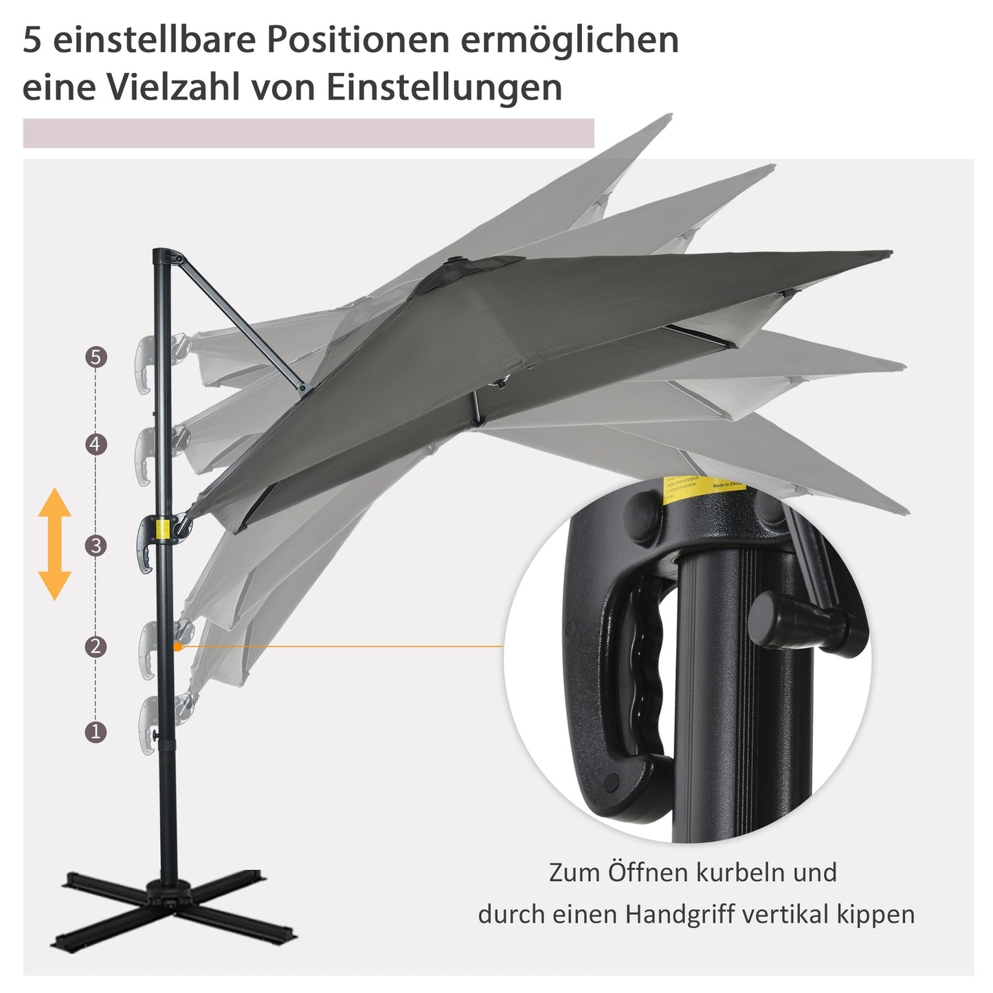 Gray Cantilever Garden Parasol, 245x245cm - Adjustable & Swivel