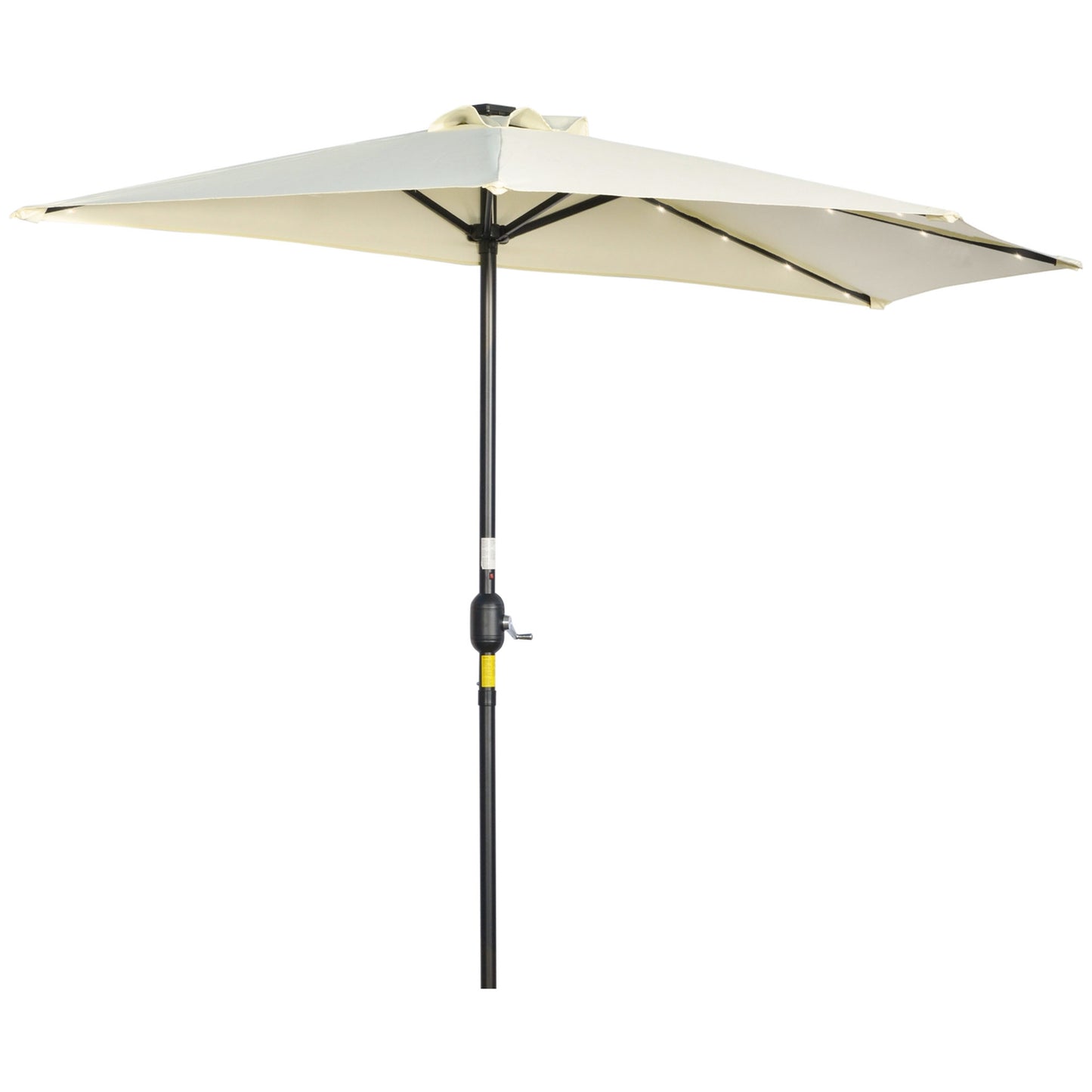 Half umbrella with LED lights, hand crank, solar panel, beige