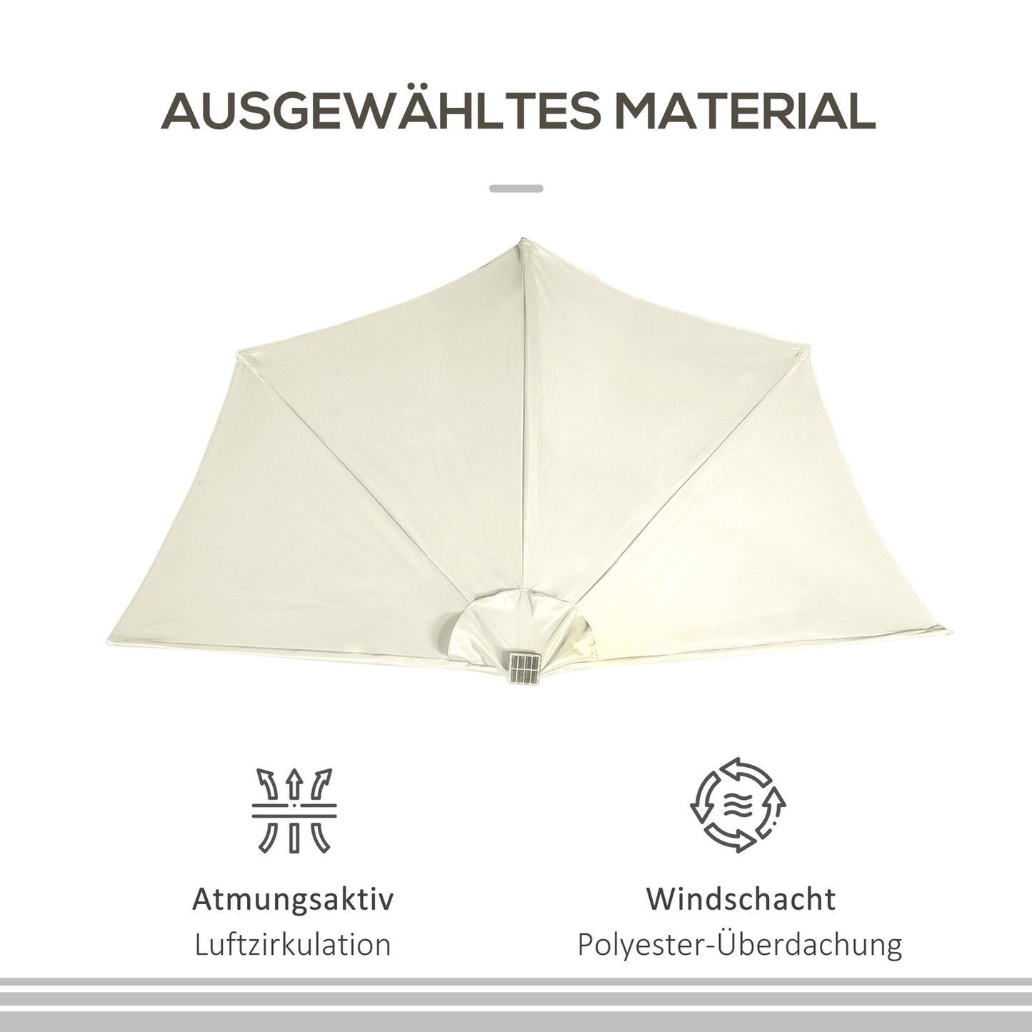 Half umbrella with LED lights, hand crank, solar panel, beige