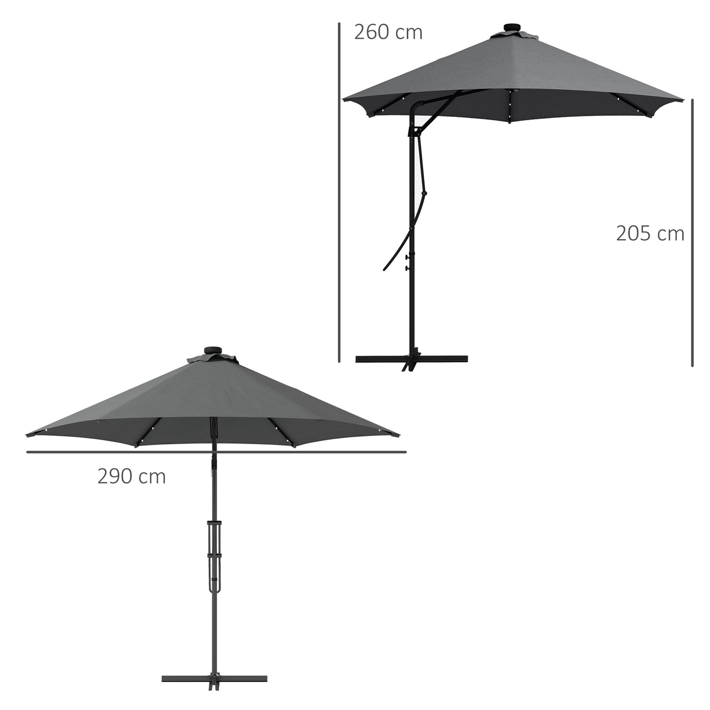 Cantilever Parasol Ø290 Cm – UV protection, LED, dark grey