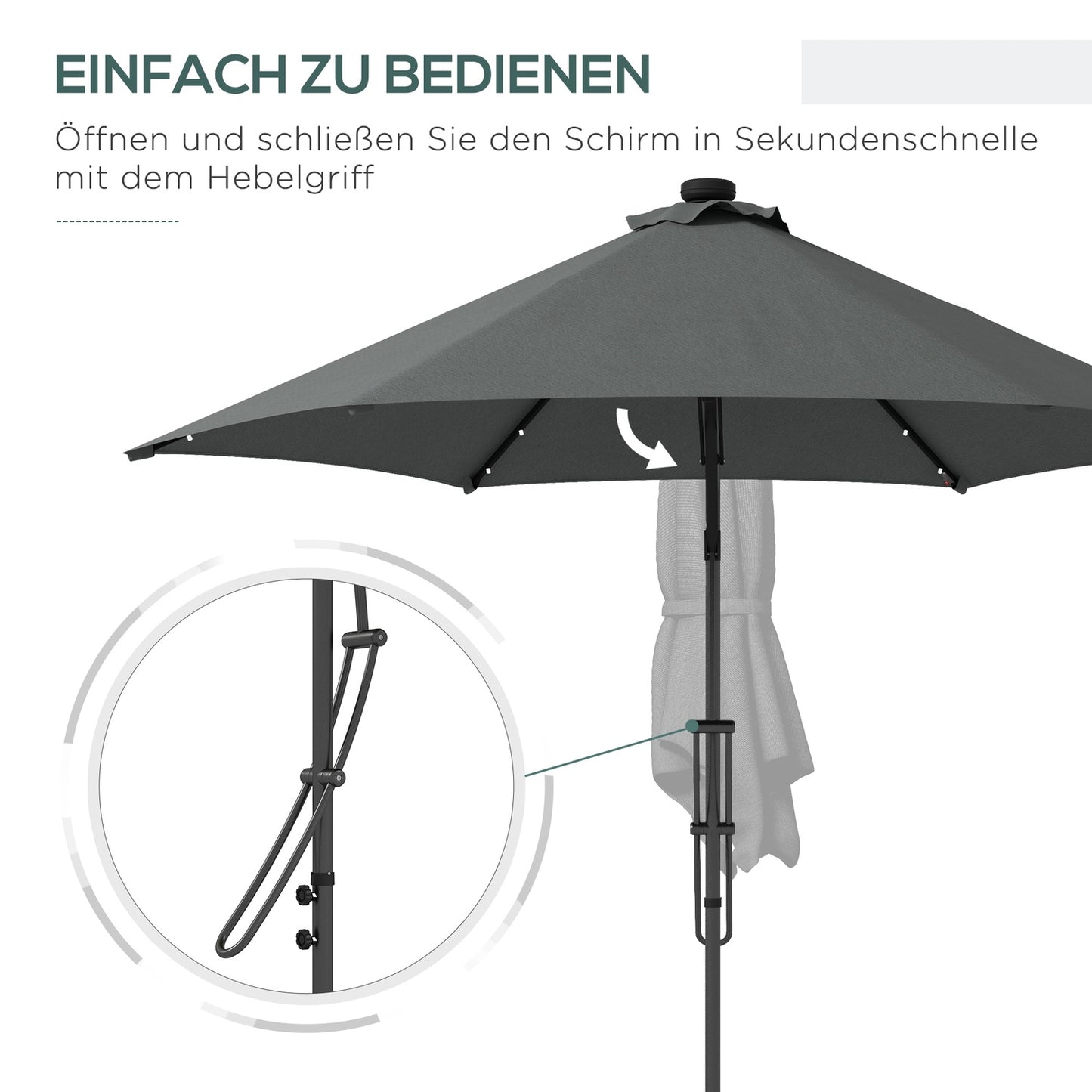 Cantilever Parasol Ø290 Cm – UV protection, LED, dark grey