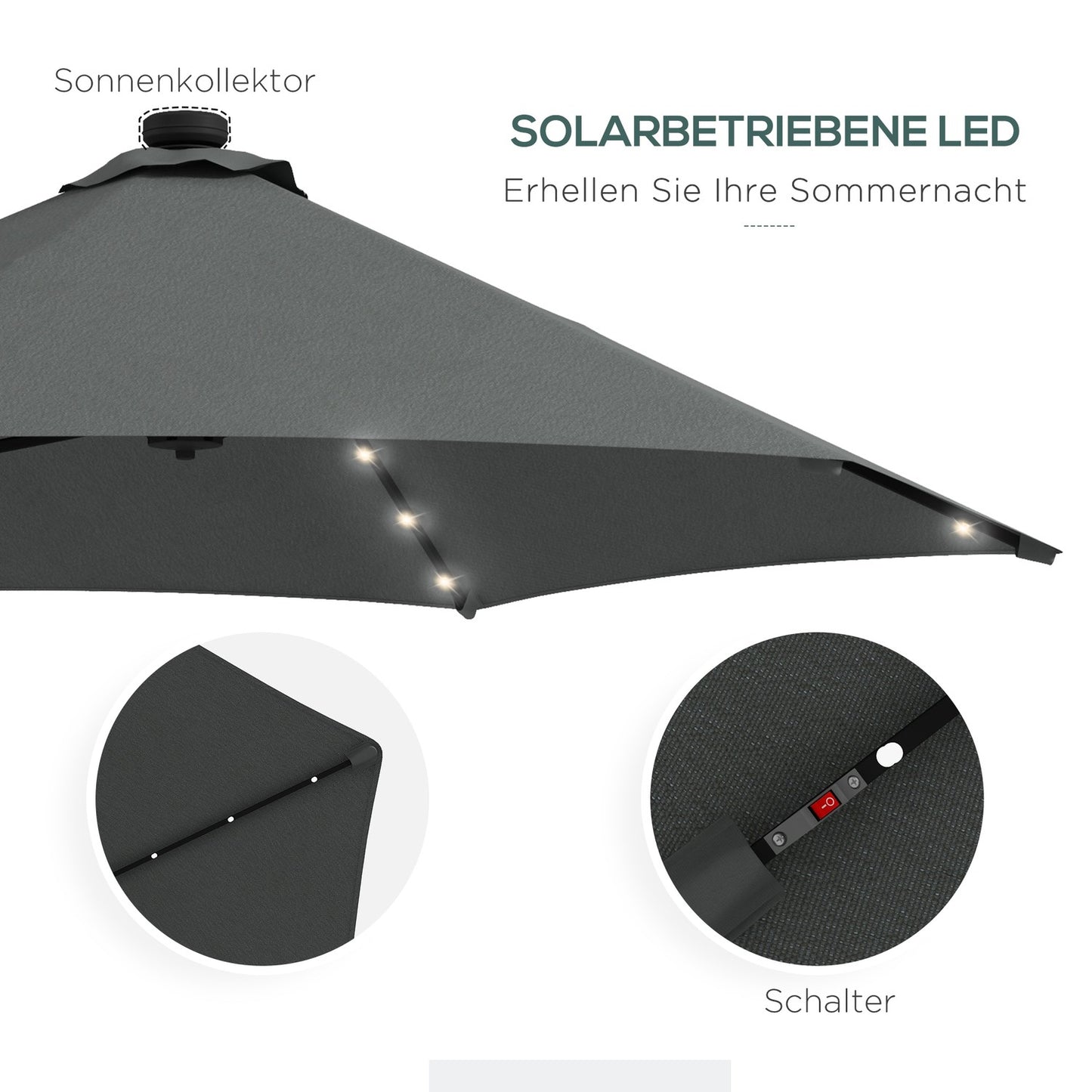 Cantilever Parasol Ø290 Cm – UV protection, LED, dark grey