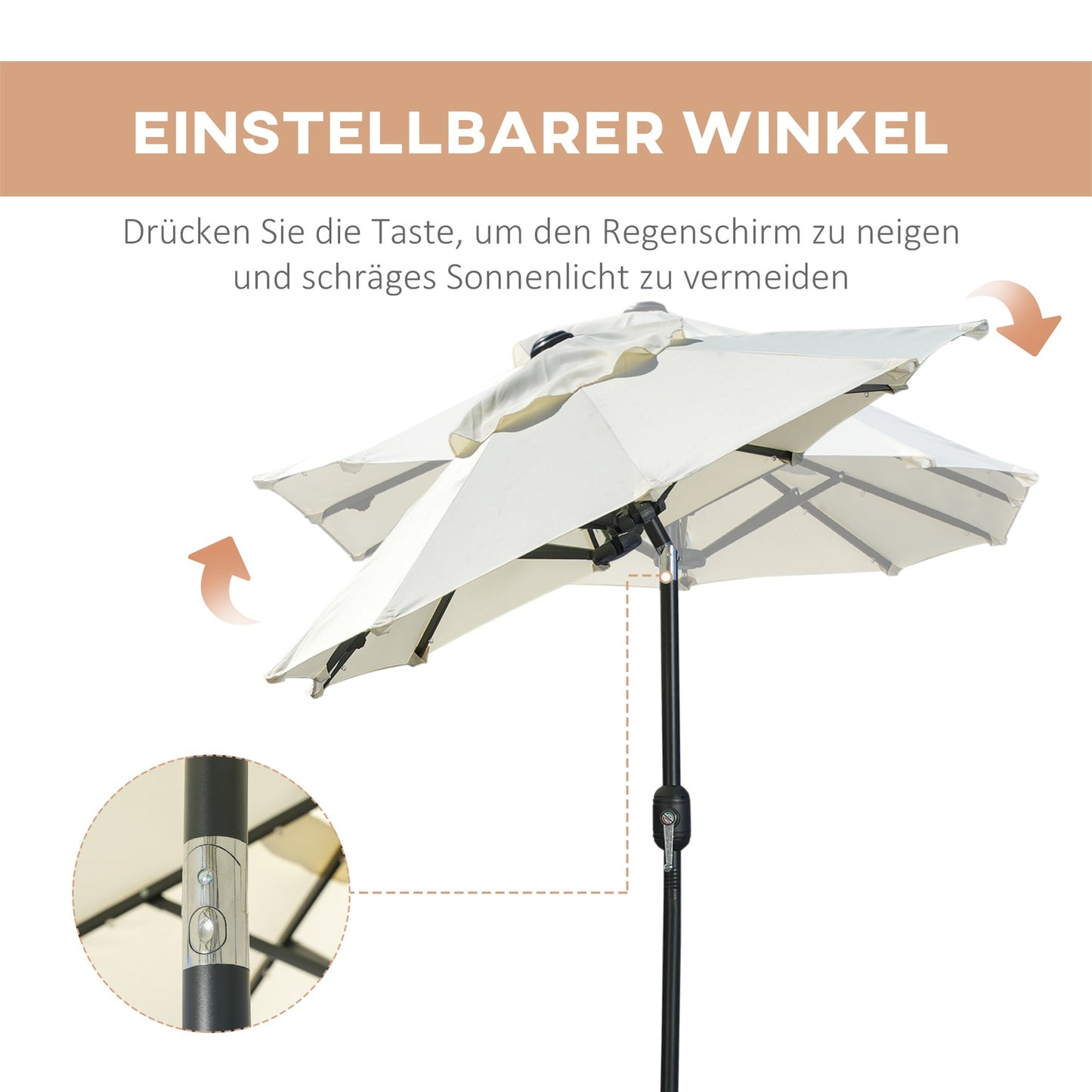 Garden double parasol with LED & adjustable tilt, Beige