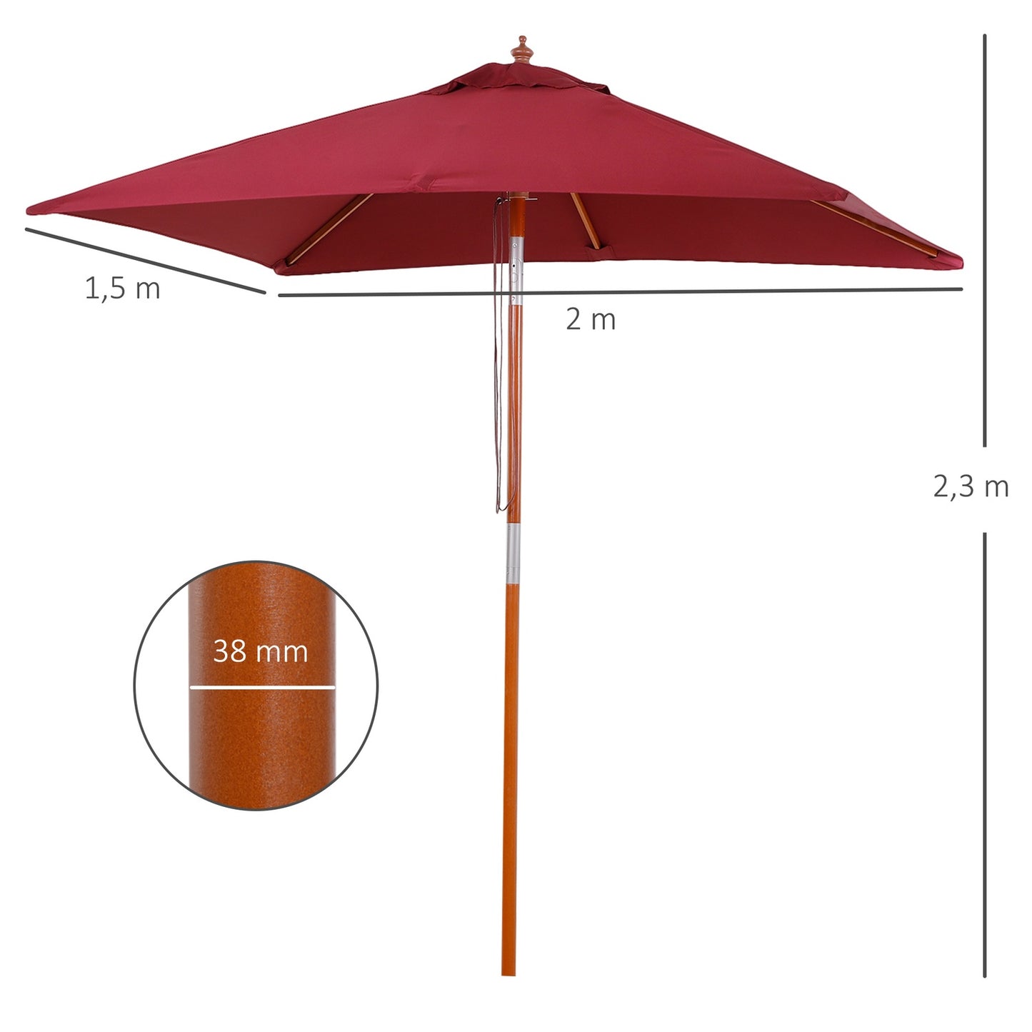 Cantilever balcony umbrella, spruce, adjustable, burgundy