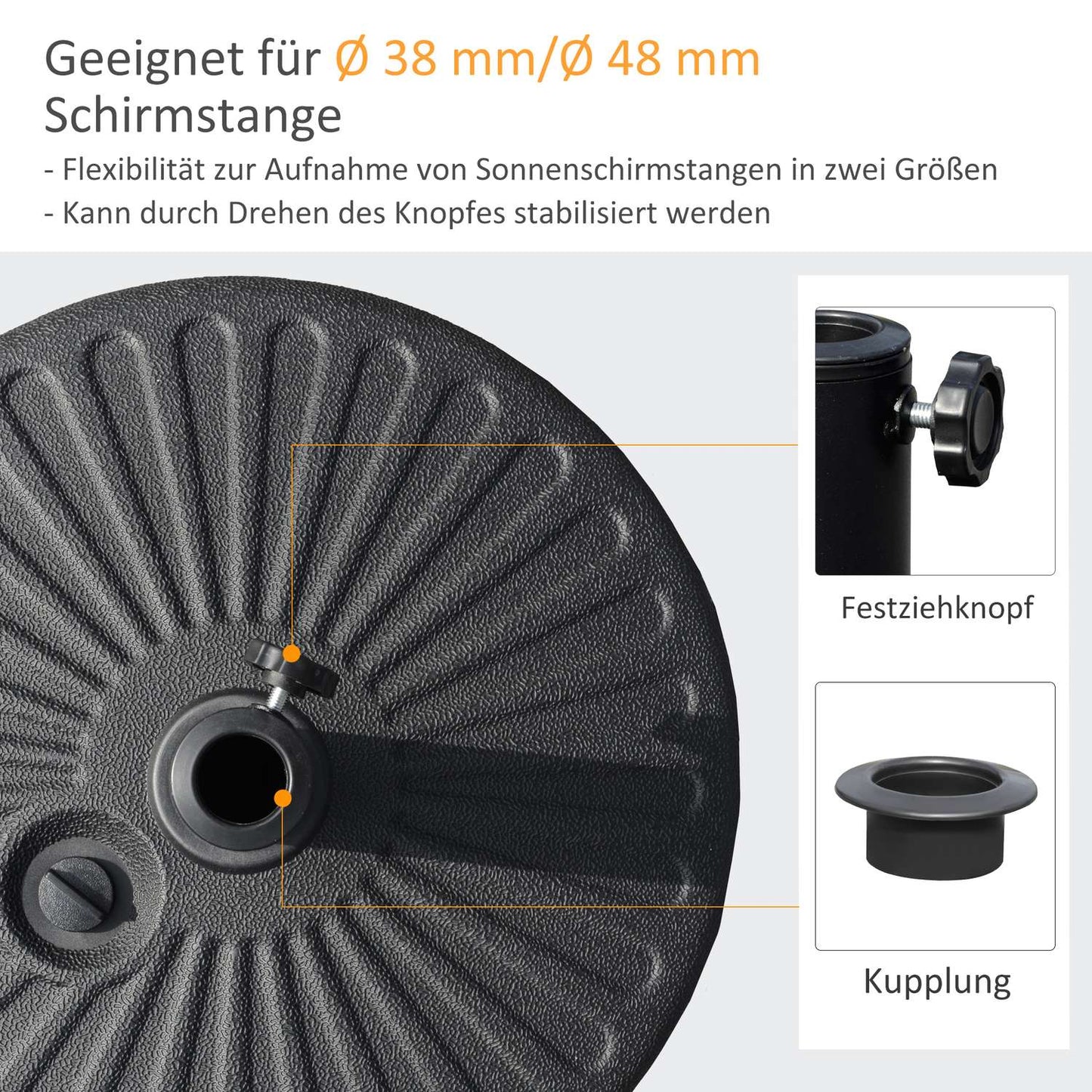 Parasol Base 22 Kg, Cement, Black - Fits Ø38/48 Mm