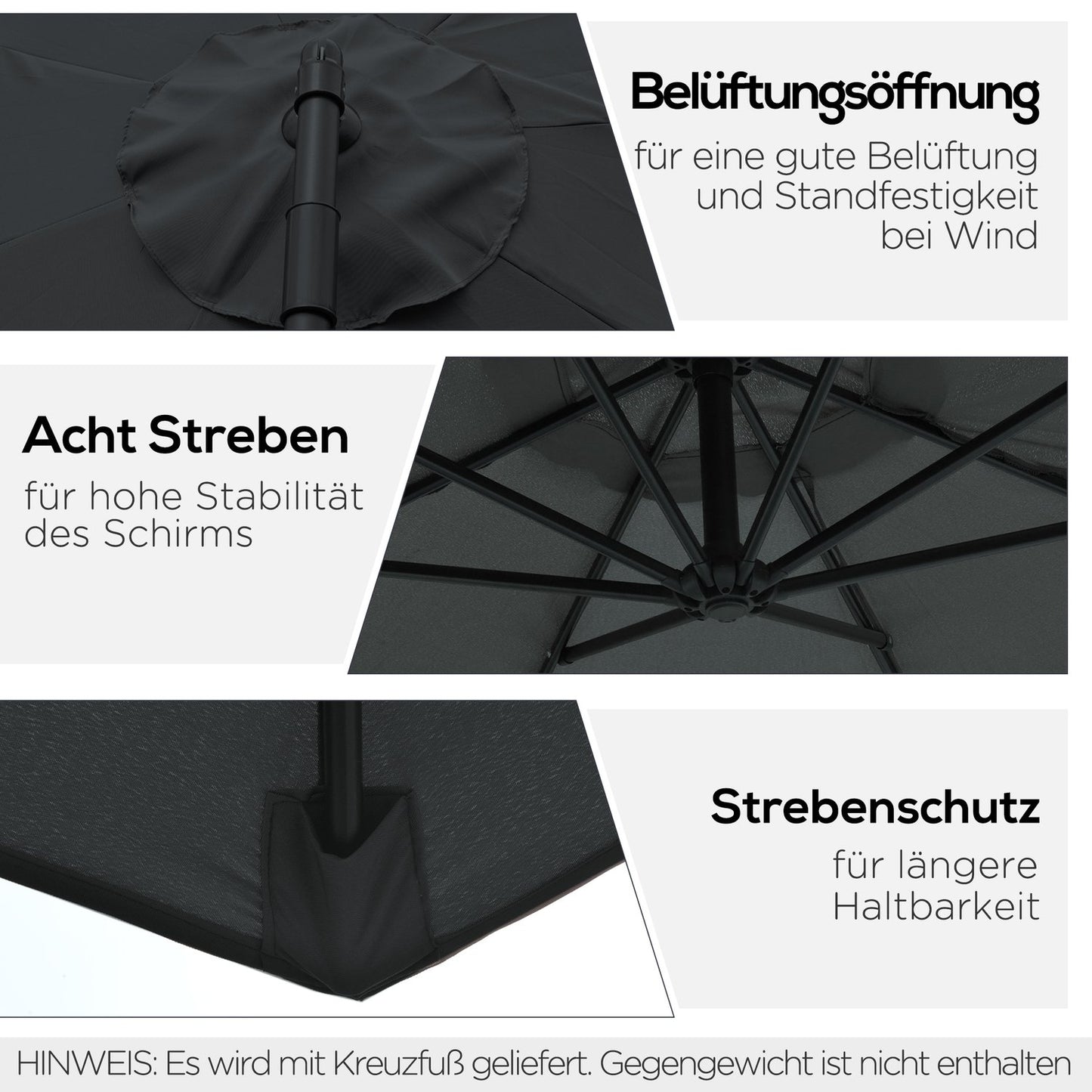 Cantilever Parasol with crank, Steel frame, Black, Ø3x2.5M